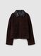 Brown regular fit genuine leather jacket with contrasting collar_4