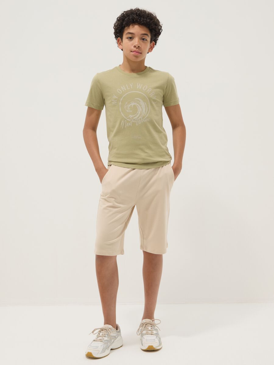 Boys' regular fit beige pure cotton shorts with print_0
