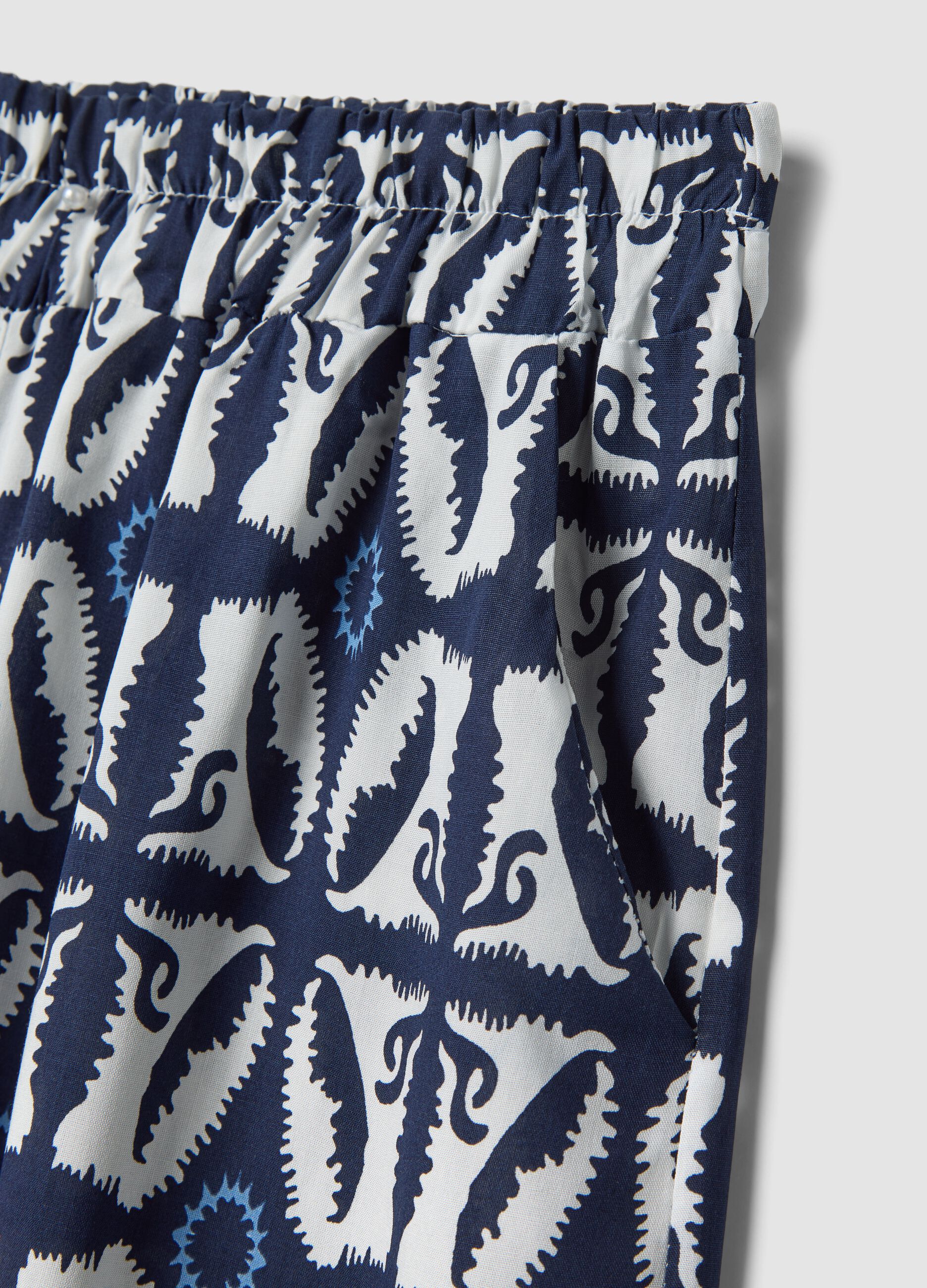 White pure-viscose printed trousers, regular fit