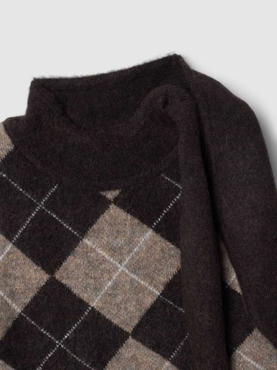 Brown stretch wool gilet with stand collar_5