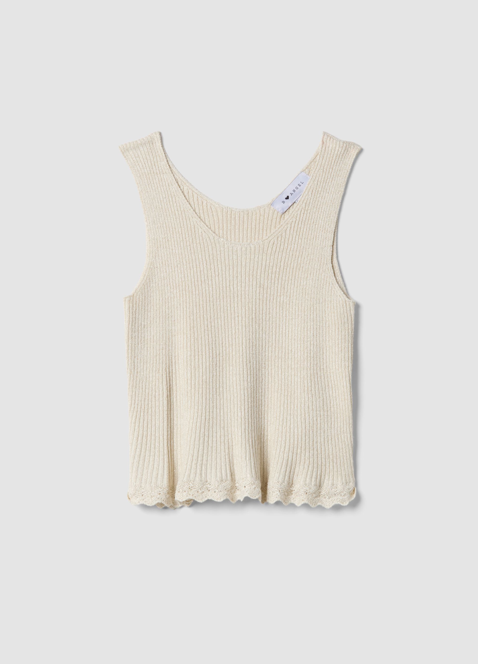 Beige viscose-blend fitted top