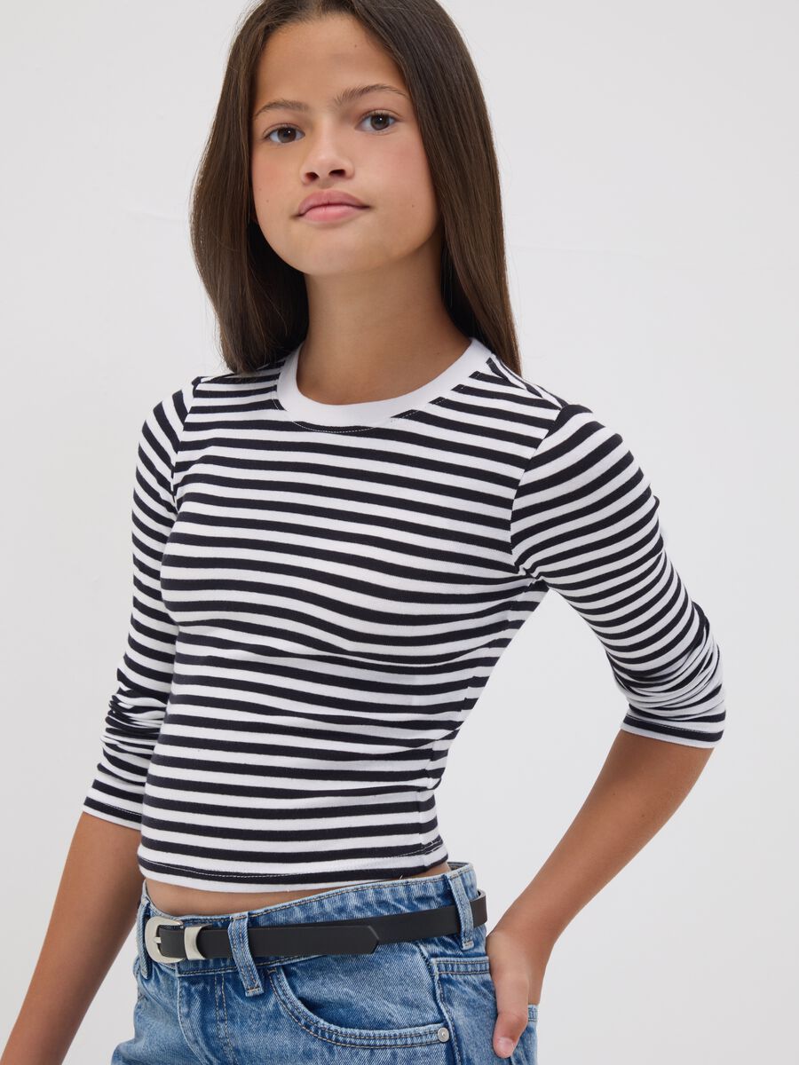 Black striped organic stretch cotton crew-neck T-shirt_1