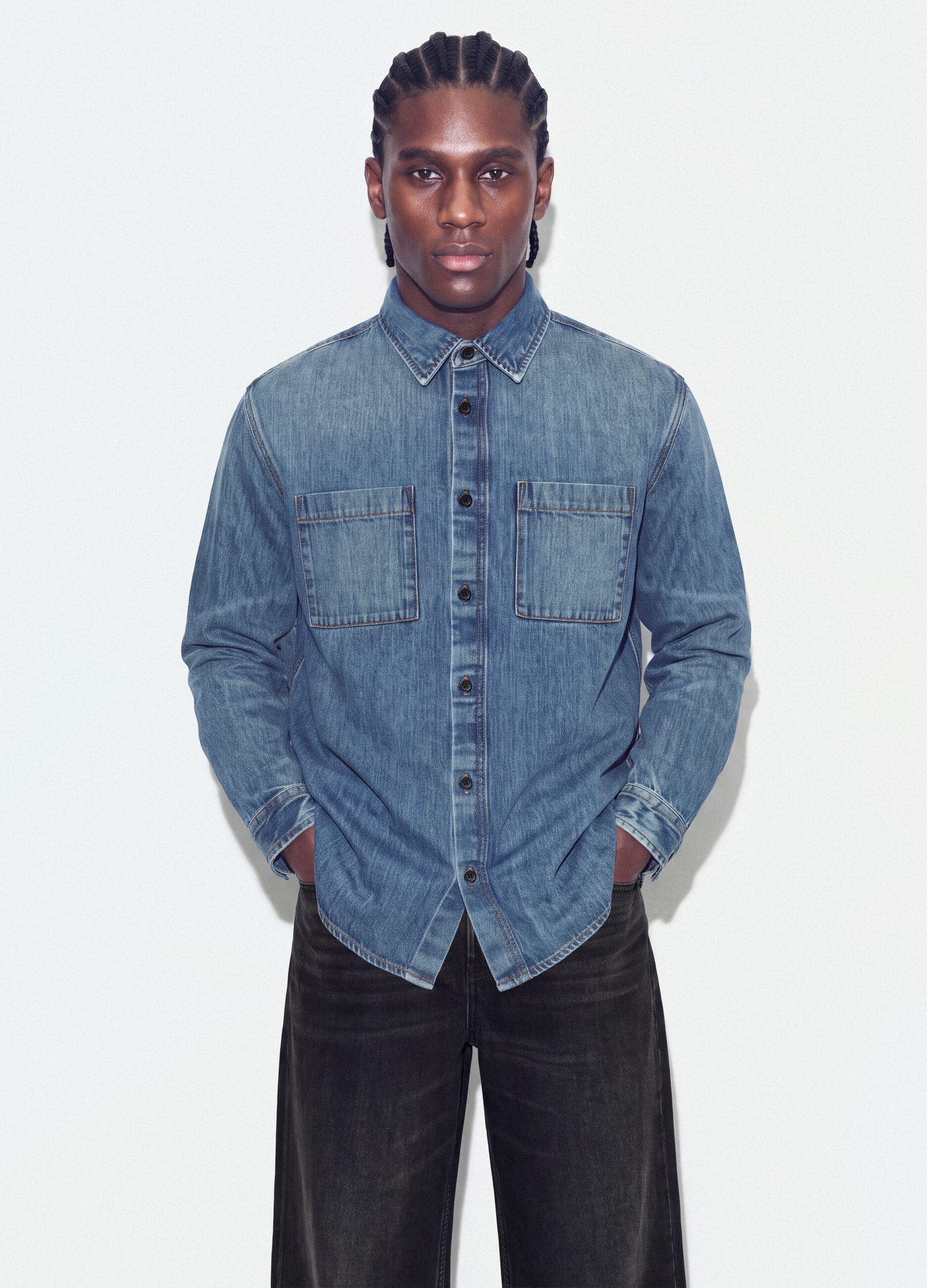 Blue denim shirt in pure cotton, regular fit
