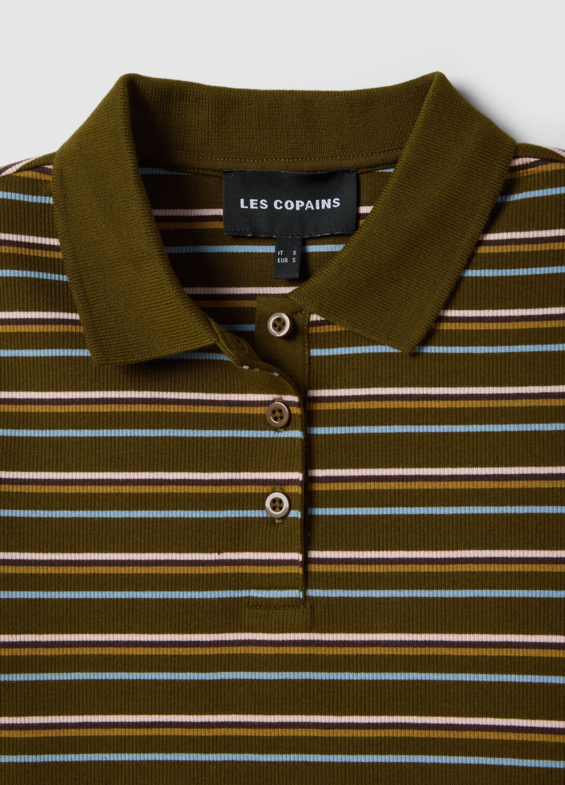 Striped green polo in stretch cotton