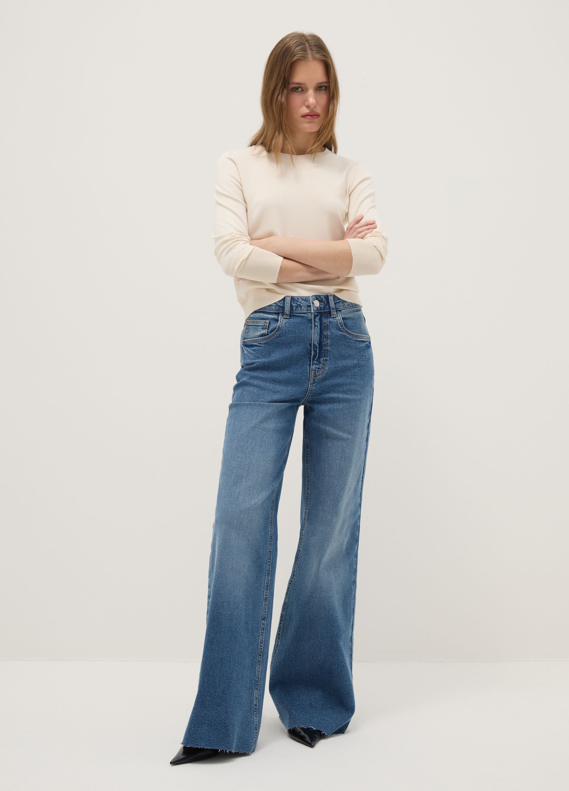 Beige Round Neck Regular Fit Sweater