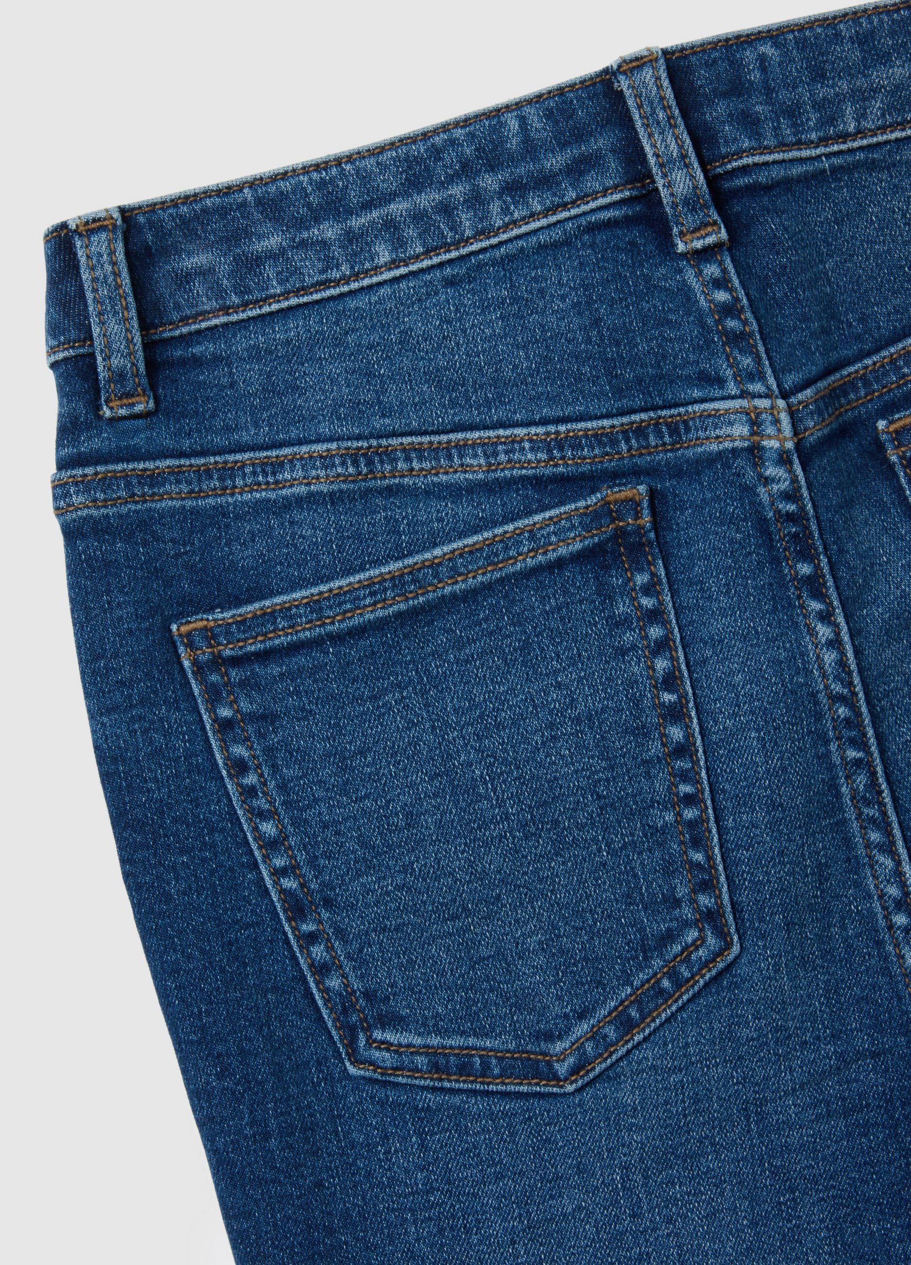 High-waisted blue skinny jeans in stretch cotton