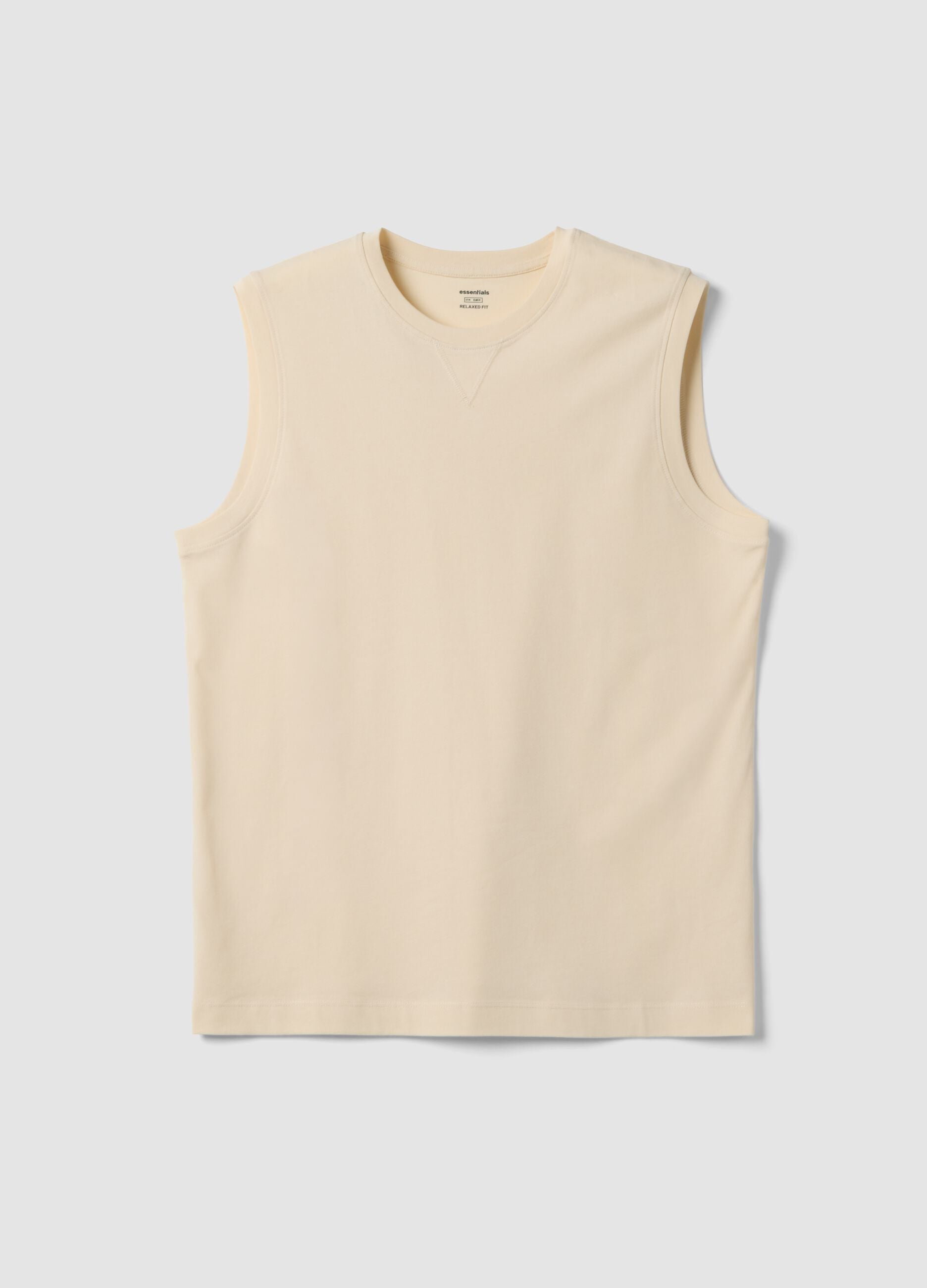 Beige crew-neck pure cotton vest top, relaxed fit