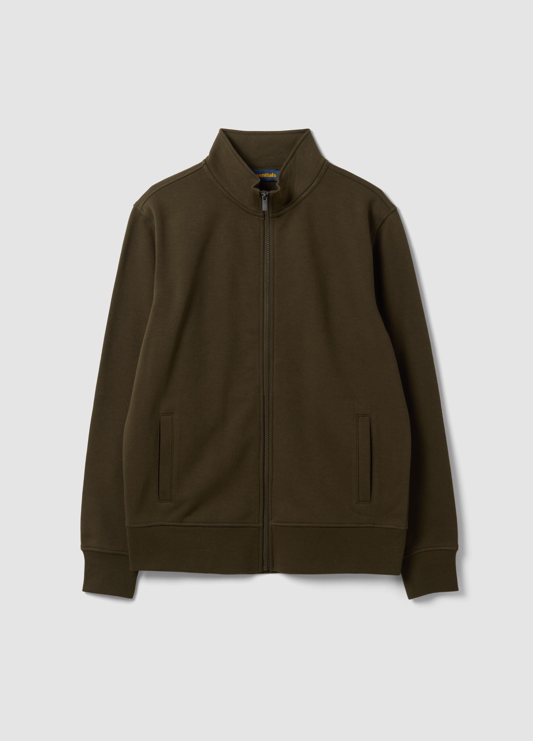 Felpa verde in misto cotone con girocollo e zip regular fit