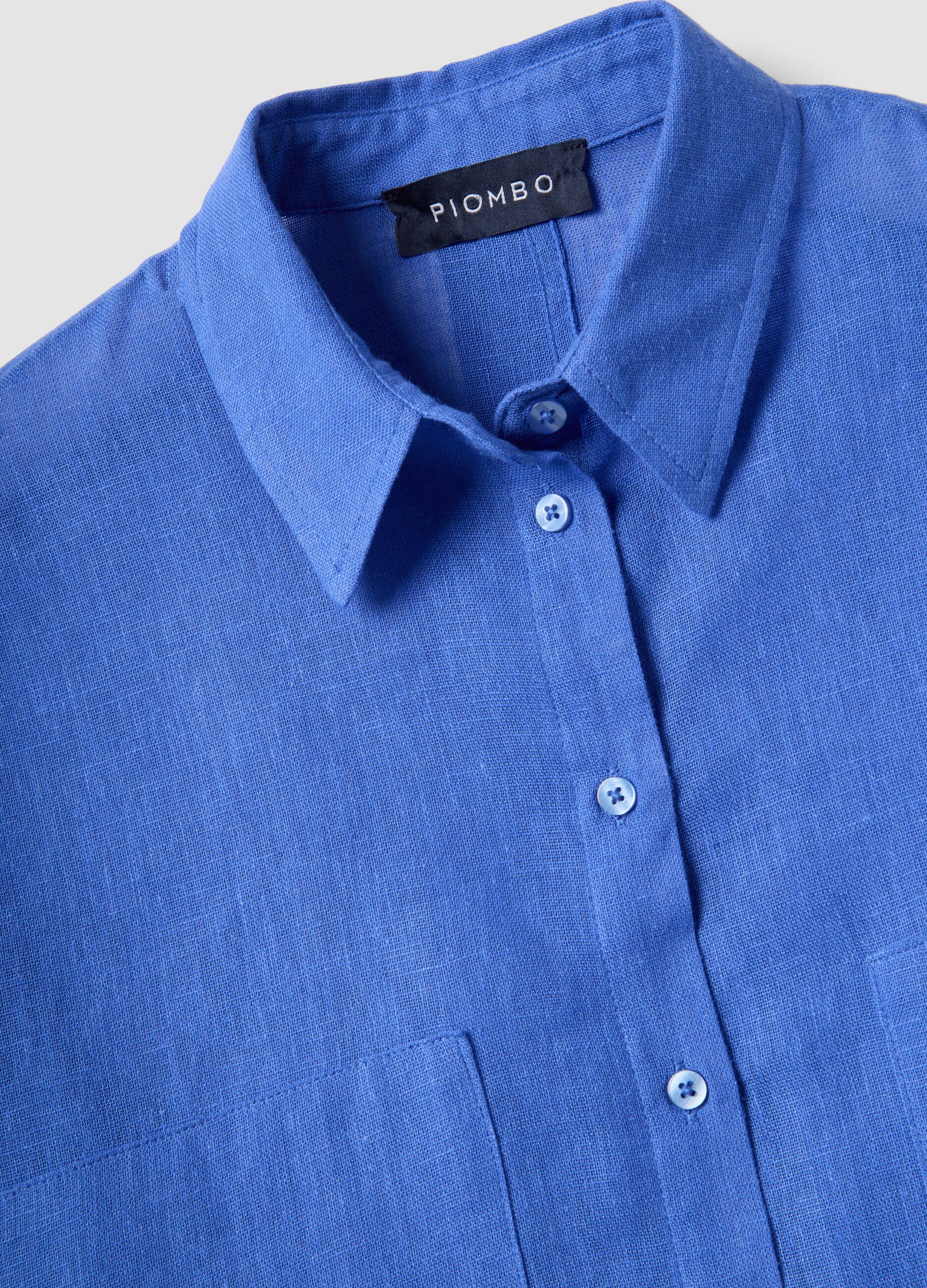 Blue Linen Blend Oversized Fit Shirt