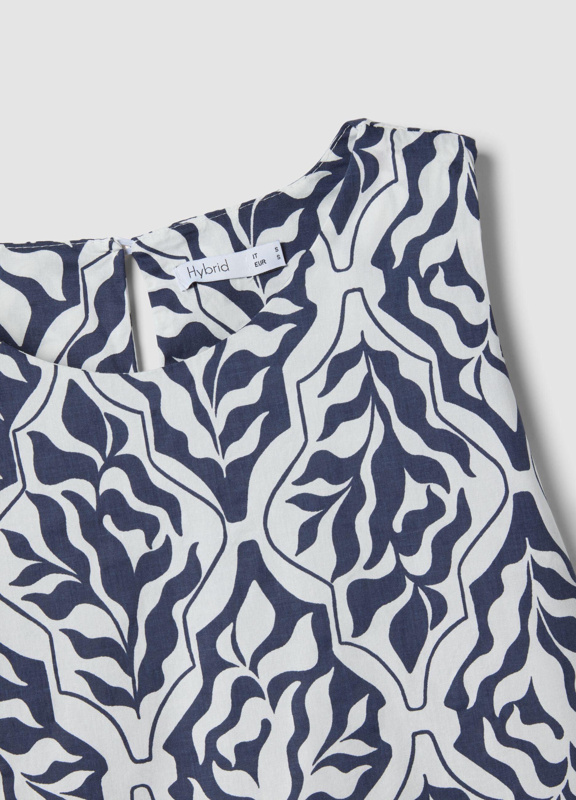 Blue stretch cotton midi dress with all-over print, regular fit