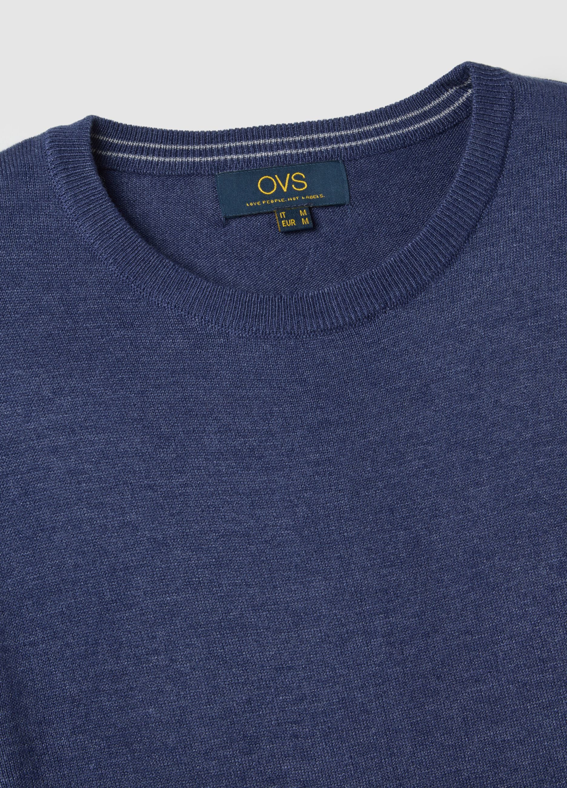 Blue cotton-blend crew neck sweater, regular fit