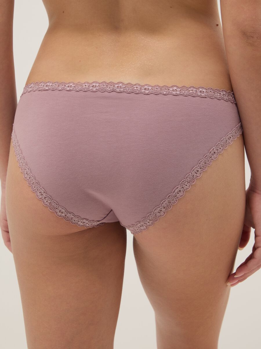 Regular fit pink stretch cotton briefs with lace_2