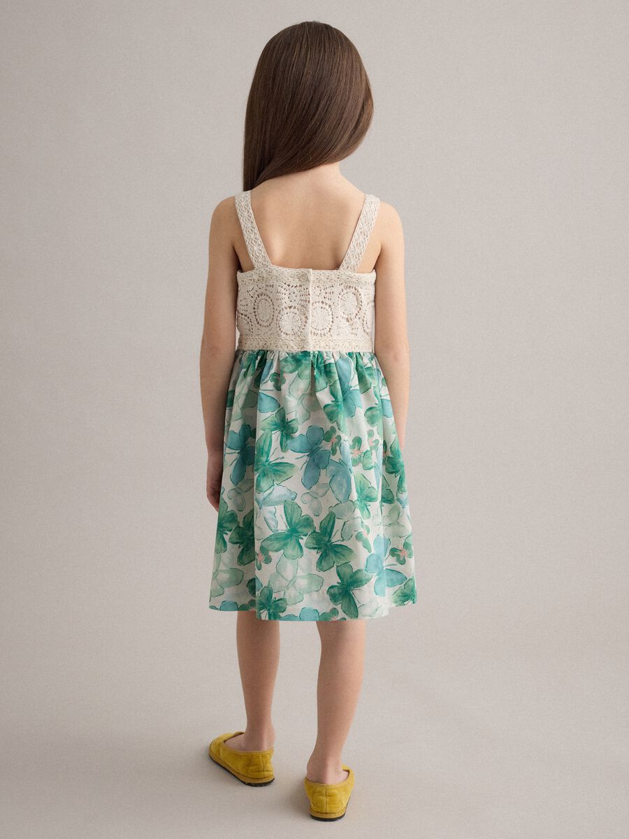 Pure cotton dress with crochet details and floral print_1