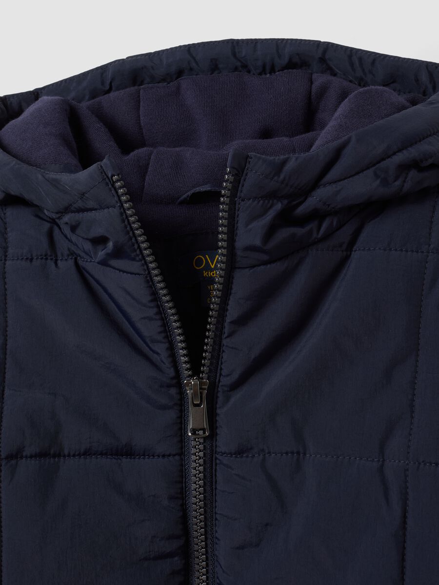 Navy padded hooded zip-up jacket for boys_2