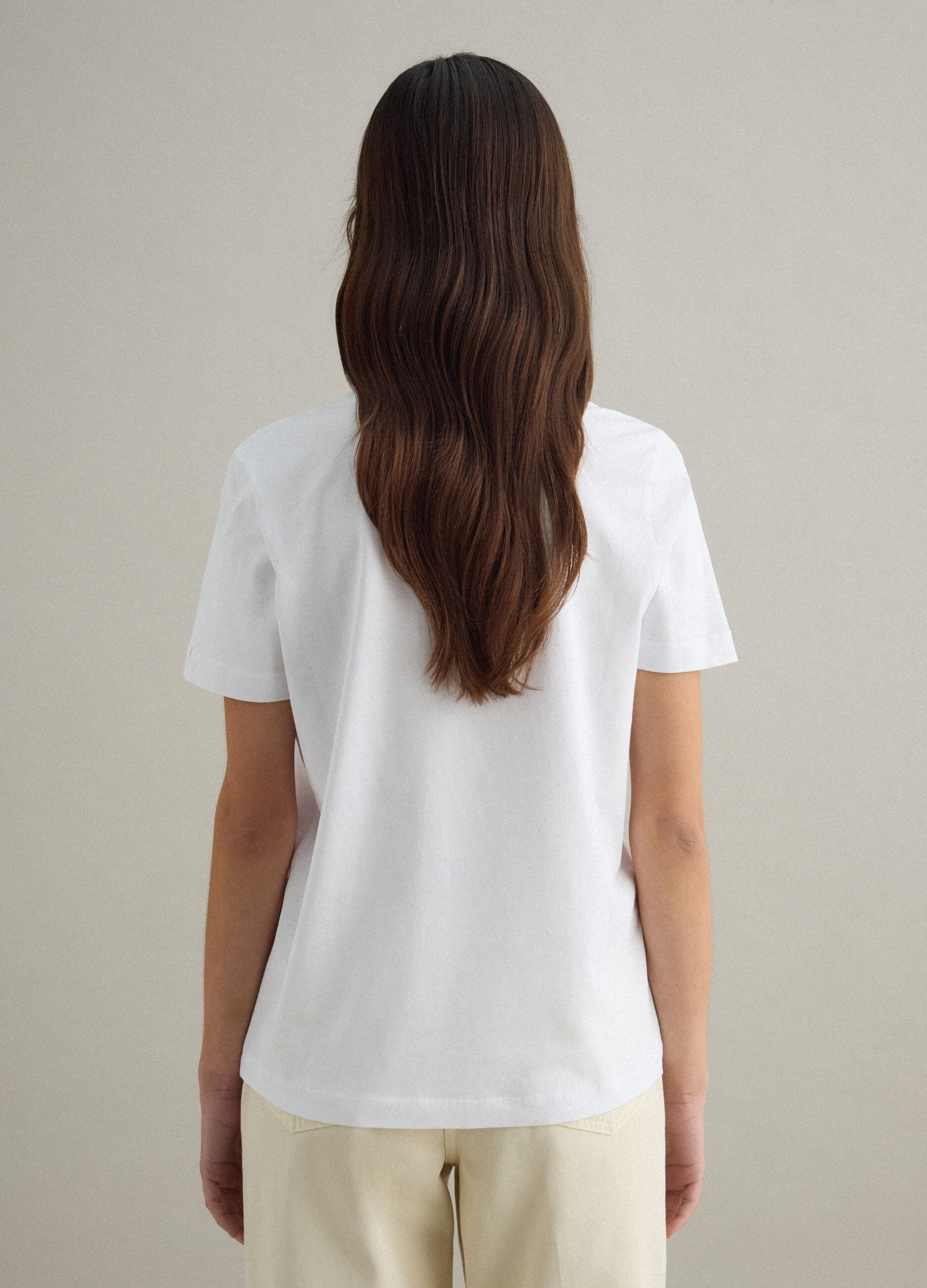 White pure cotton T-shirt regular fit deep V