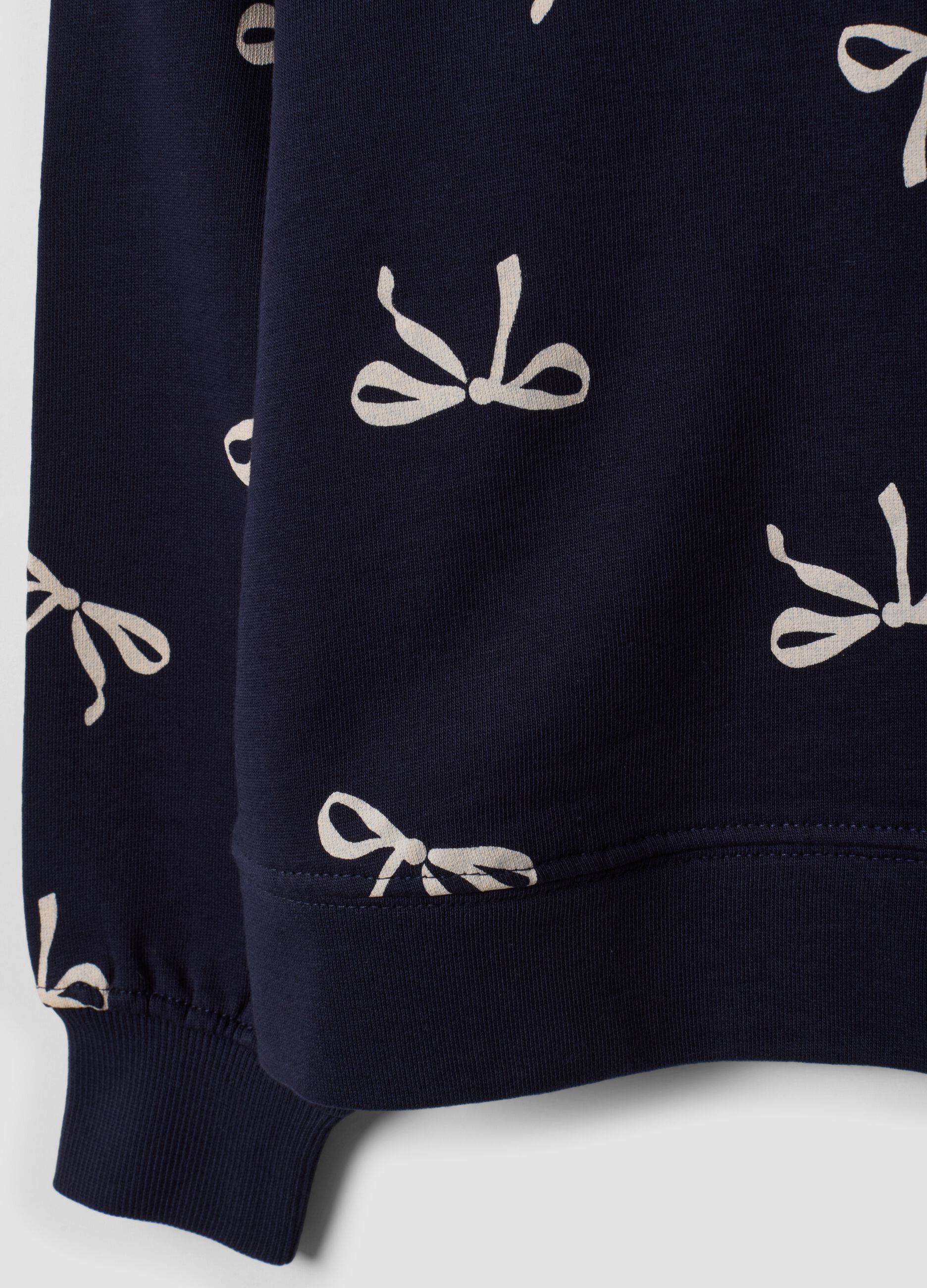Blue pure cotton sweatshirt with bow print and crew neck for girls