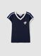 Blue pure cotton V-neck T-shirt with front print_4