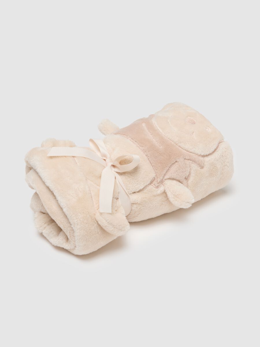 Beige baby blanket with bear embroidery_0
