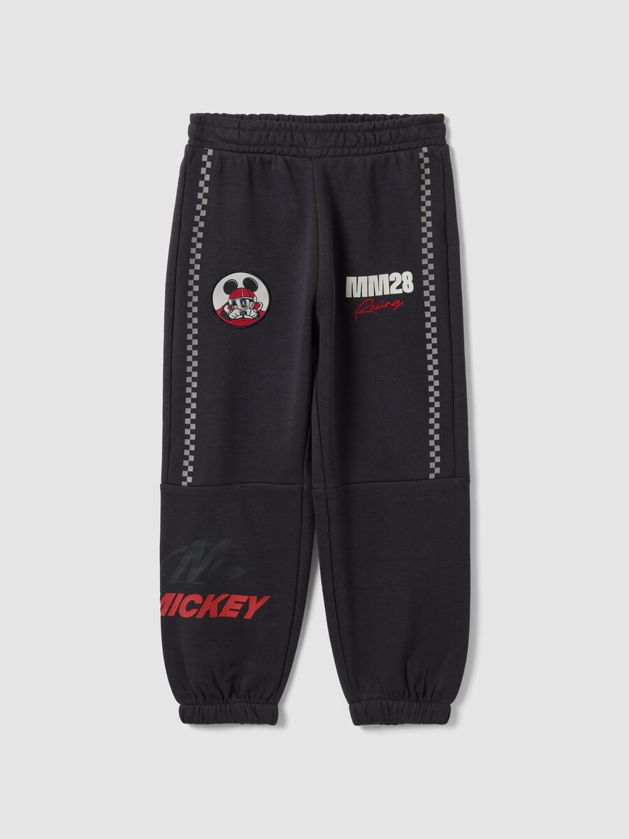 Black cotton-blend joggers with elasticated waist and Mickey print_0