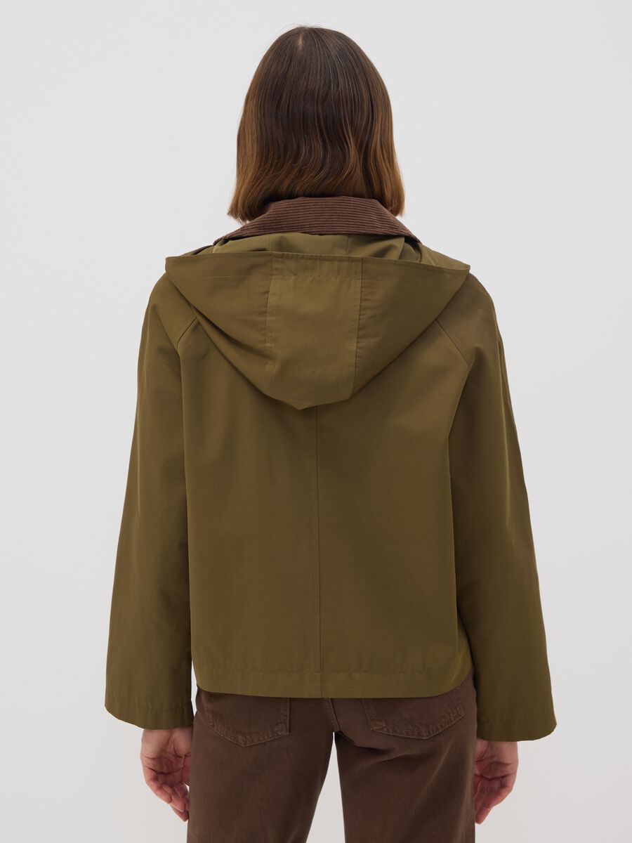 Green cotton-blend parka jacket with hood and ribbed collar_3