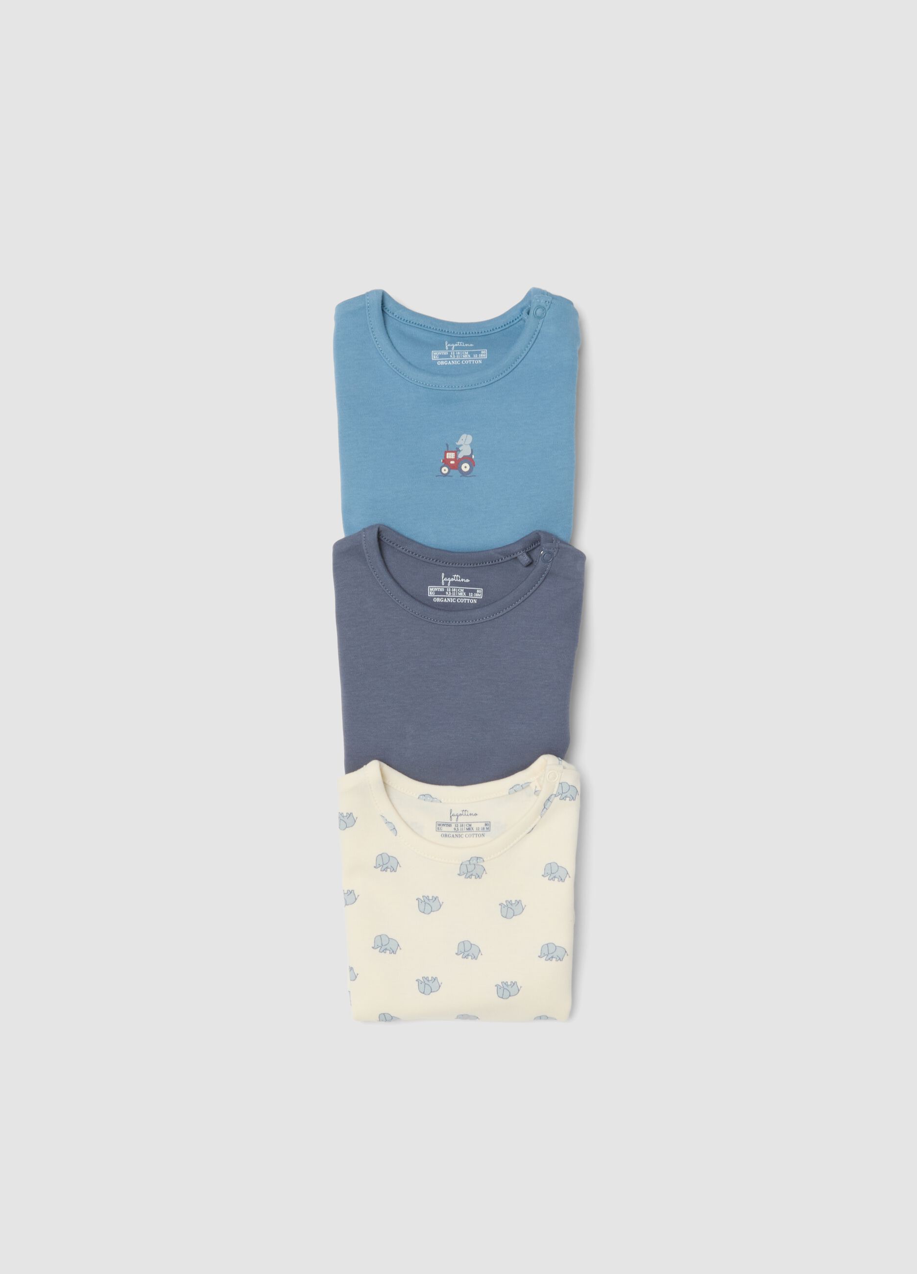 Multicolour 3-pack organic cotton bodysuits for baby and toddler