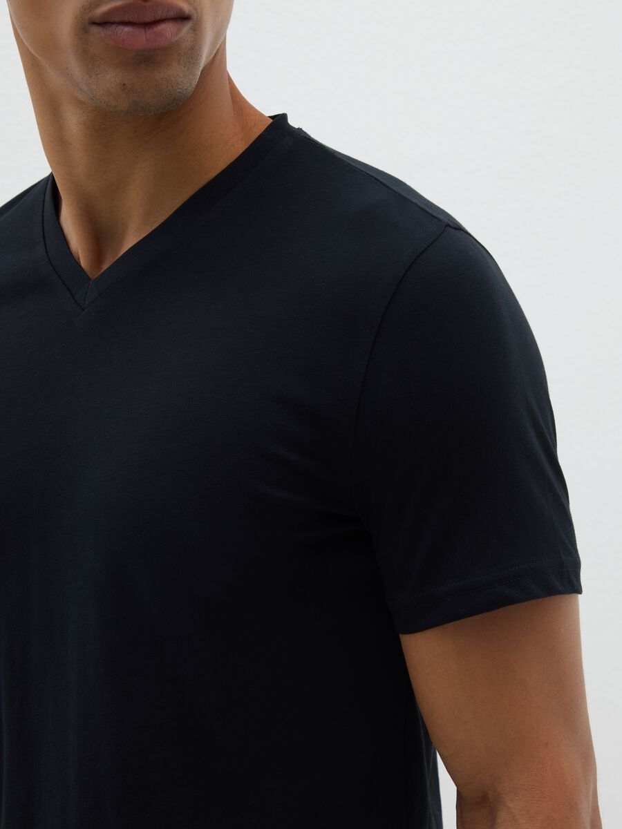 Black pure organic cotton V-neck T-shirt_3