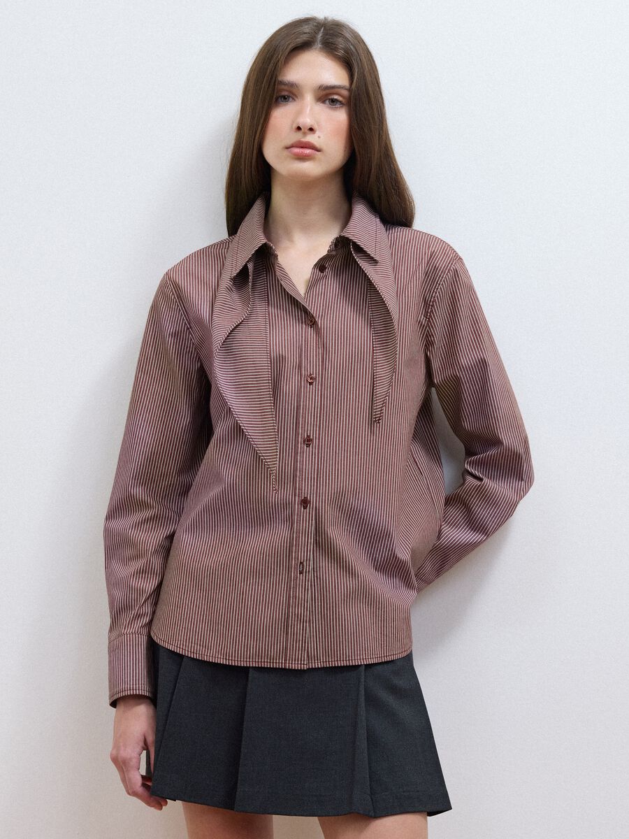 Multicolour stretch-cotton shirt with scarf collar_1