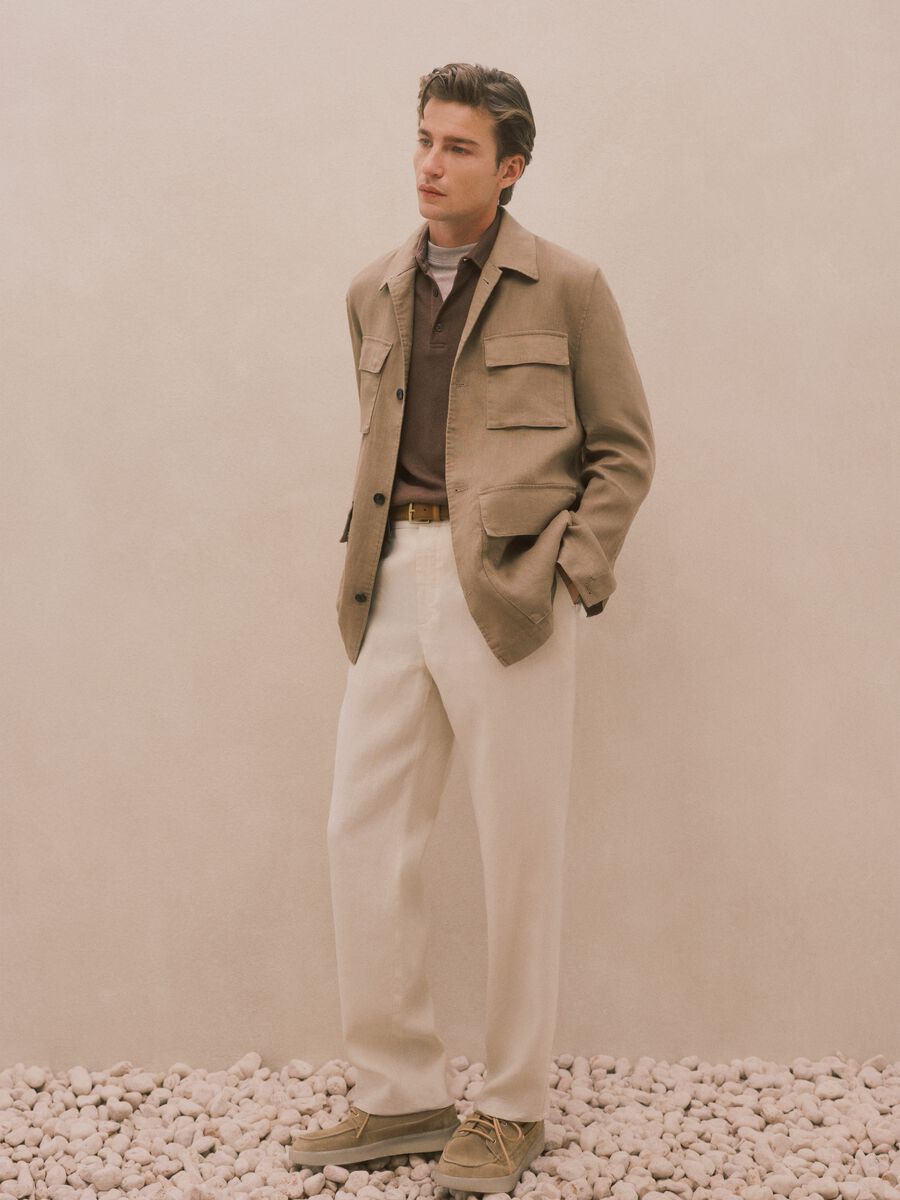 Blazer in puro lino marrone regular fit_0