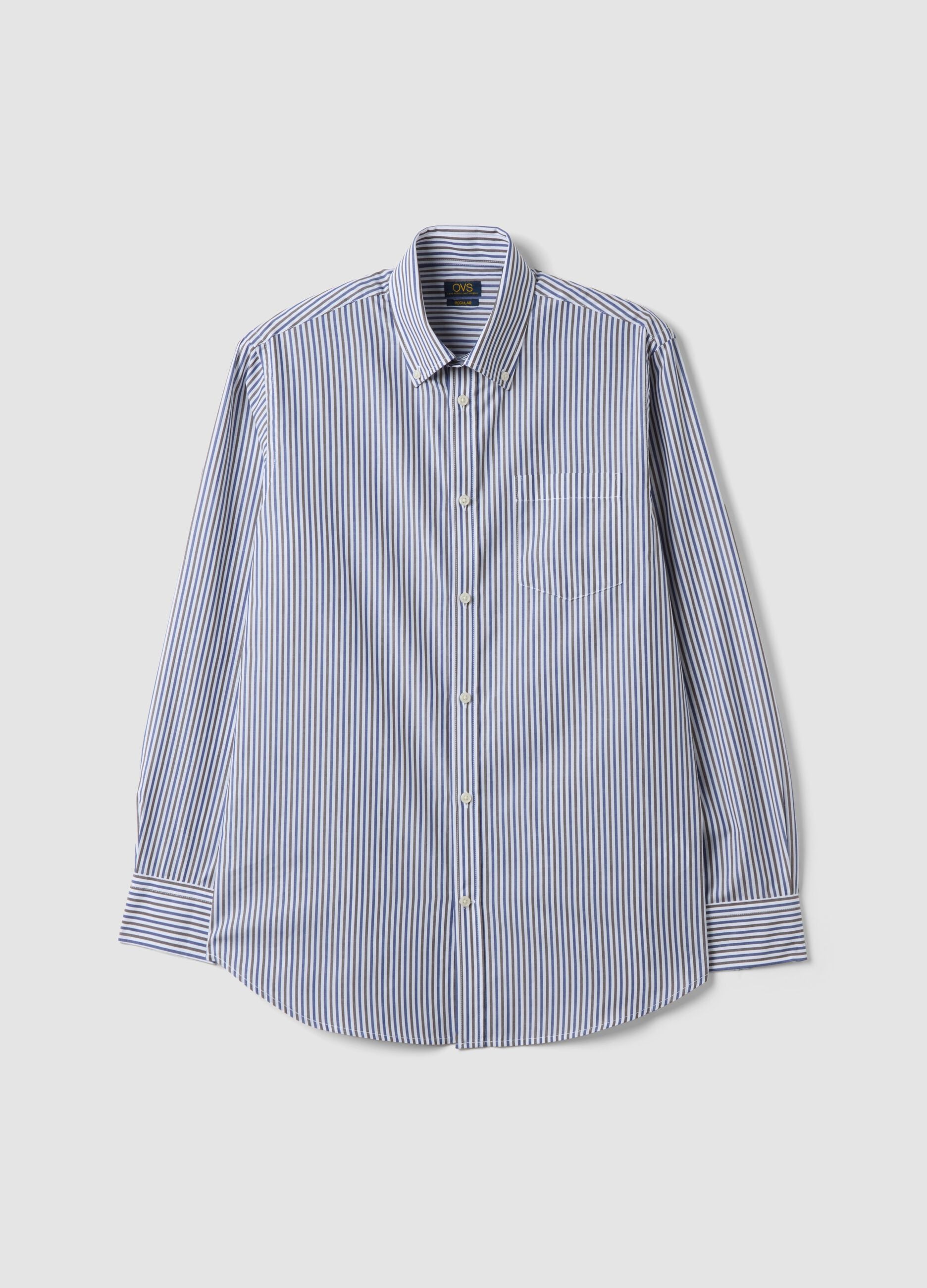 White striped cotton-blend shirt with easy-iron button-down collar