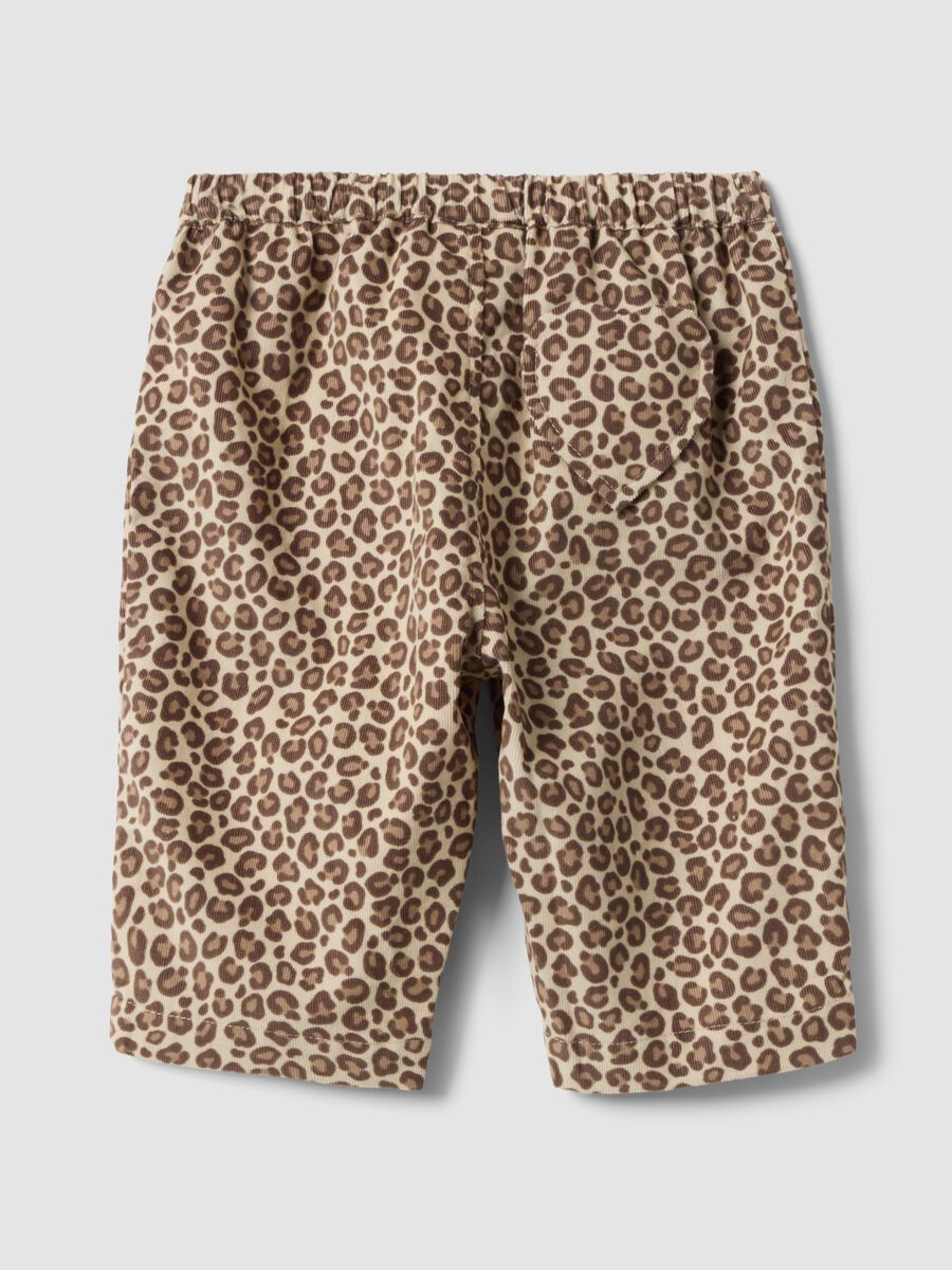 Brown animal print cotton & lyocell blend trousers for baby girl_1