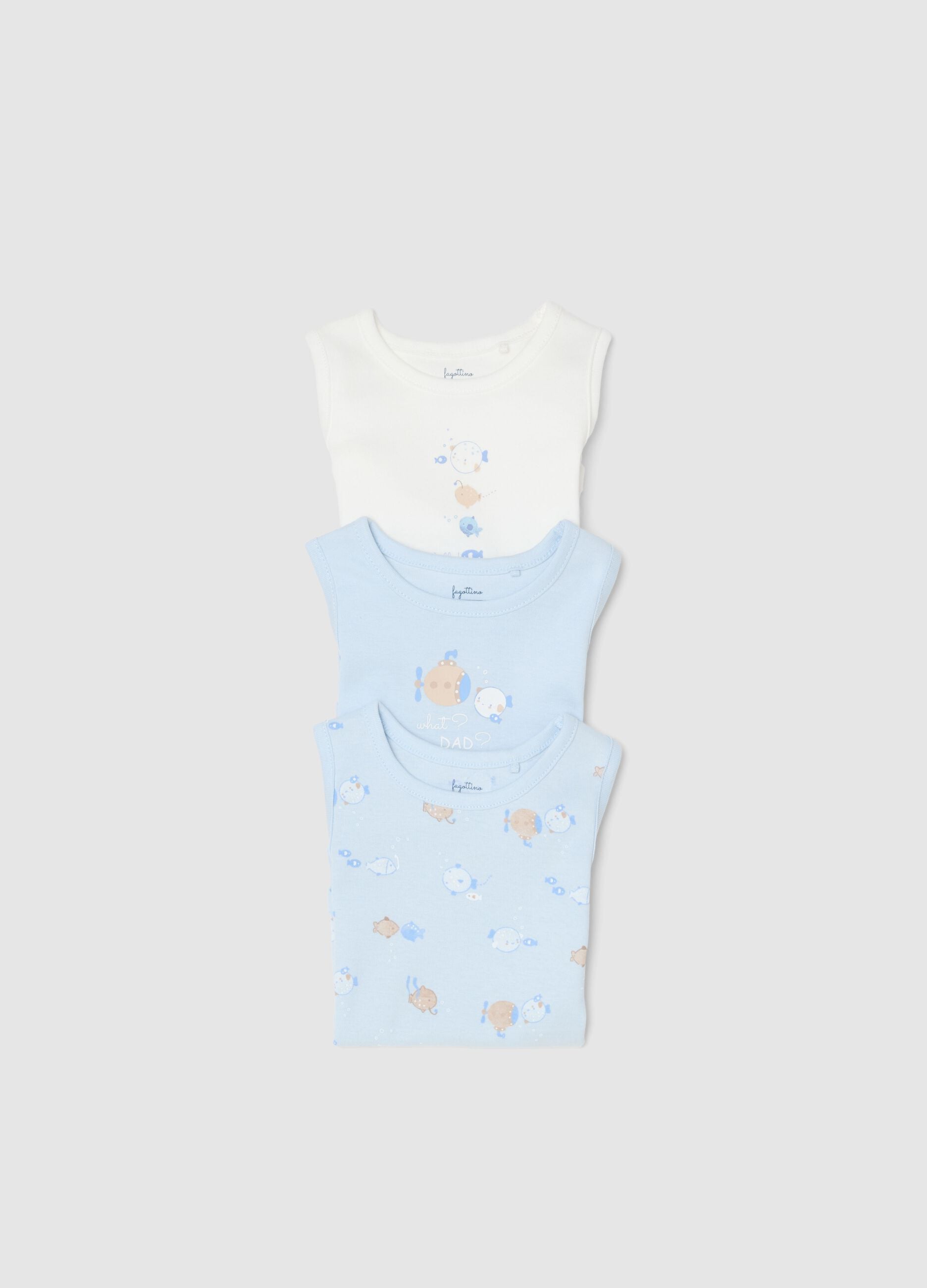 Multicoloured sleeveless pure cotton baby bodysuit pack