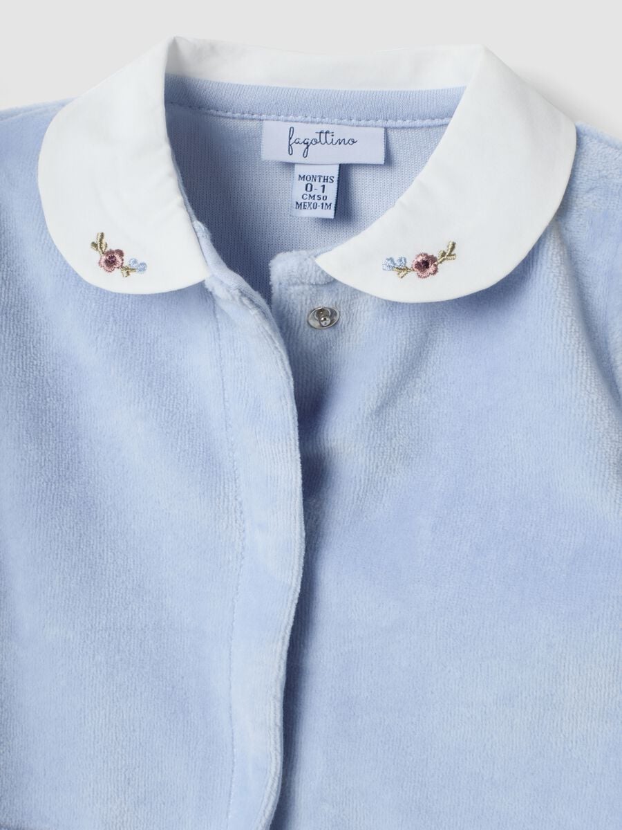 Blue organic cotton-blend sleepsuit with collar_3