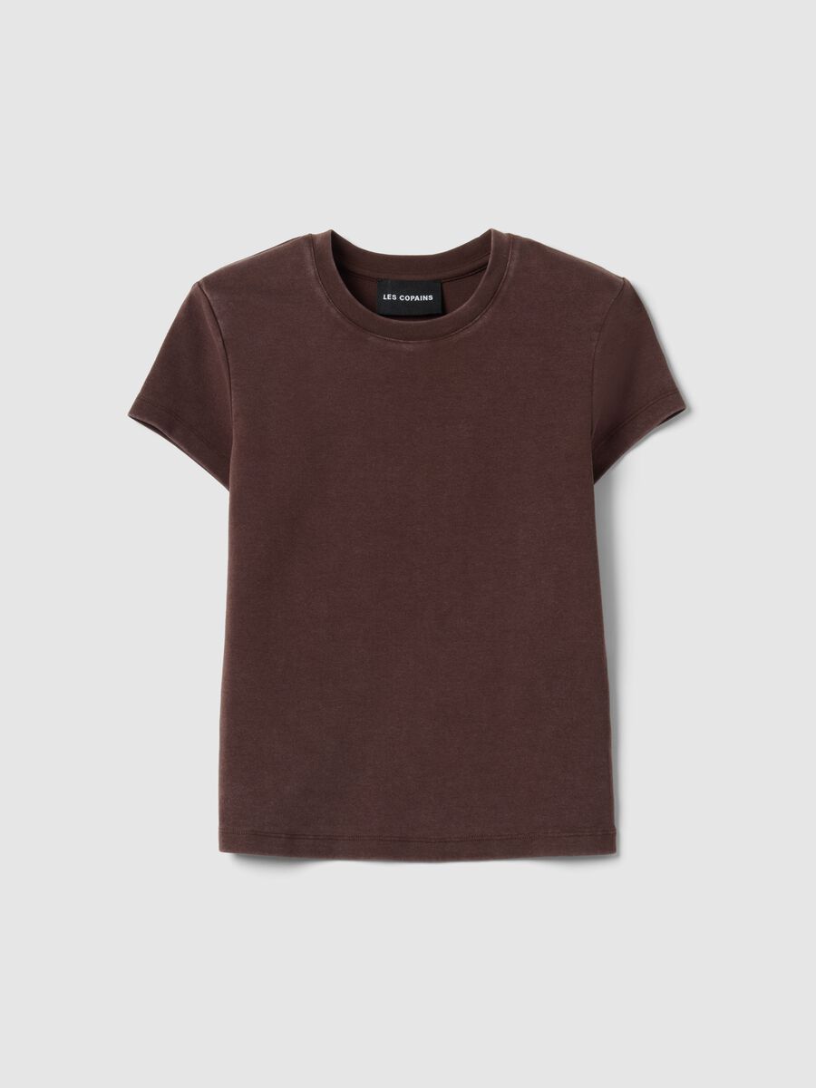 T-shirt fitted in cotone elasticizzato marrone_4