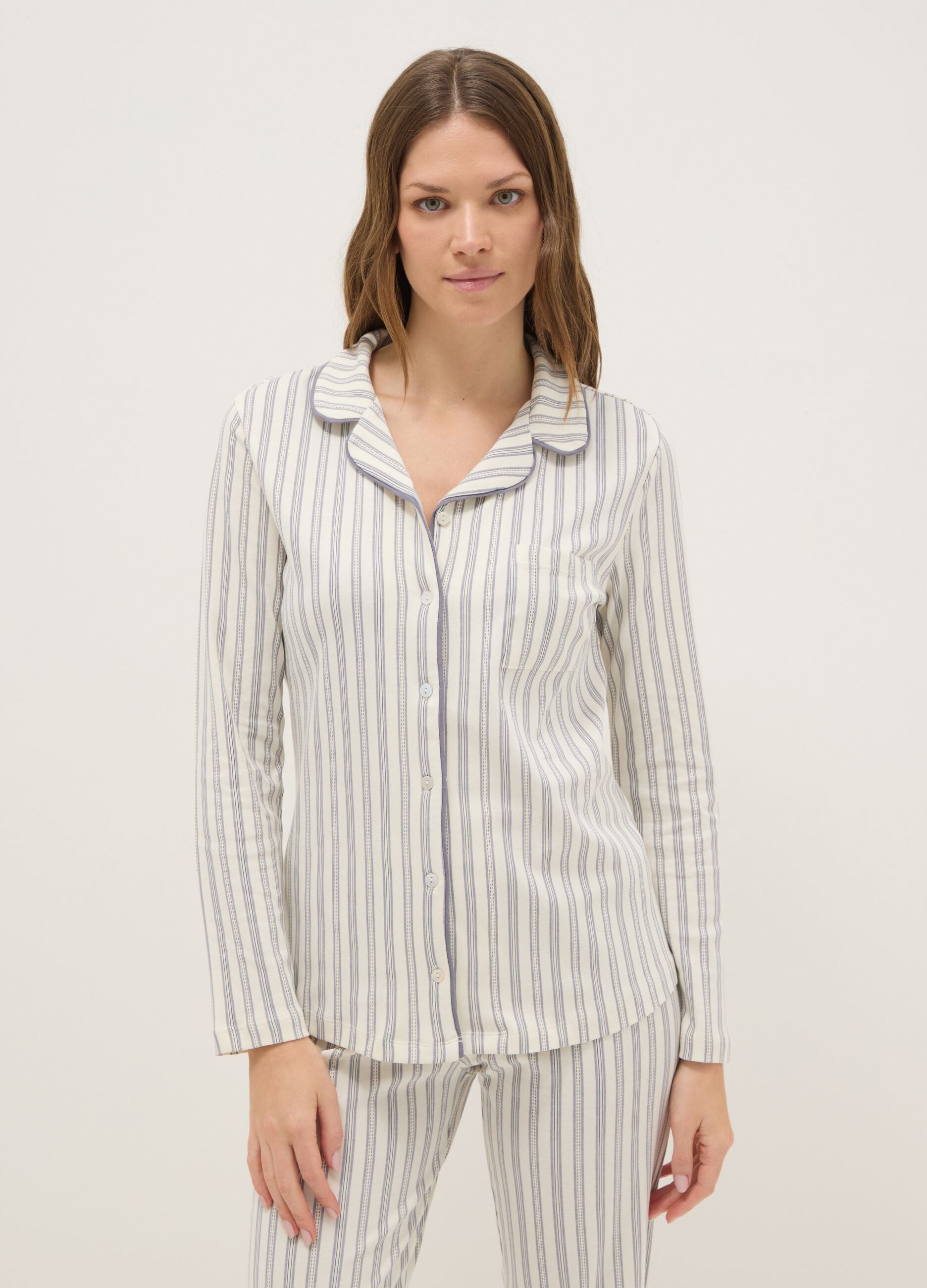 Grey striped pure cotton pyjamas with regular fit