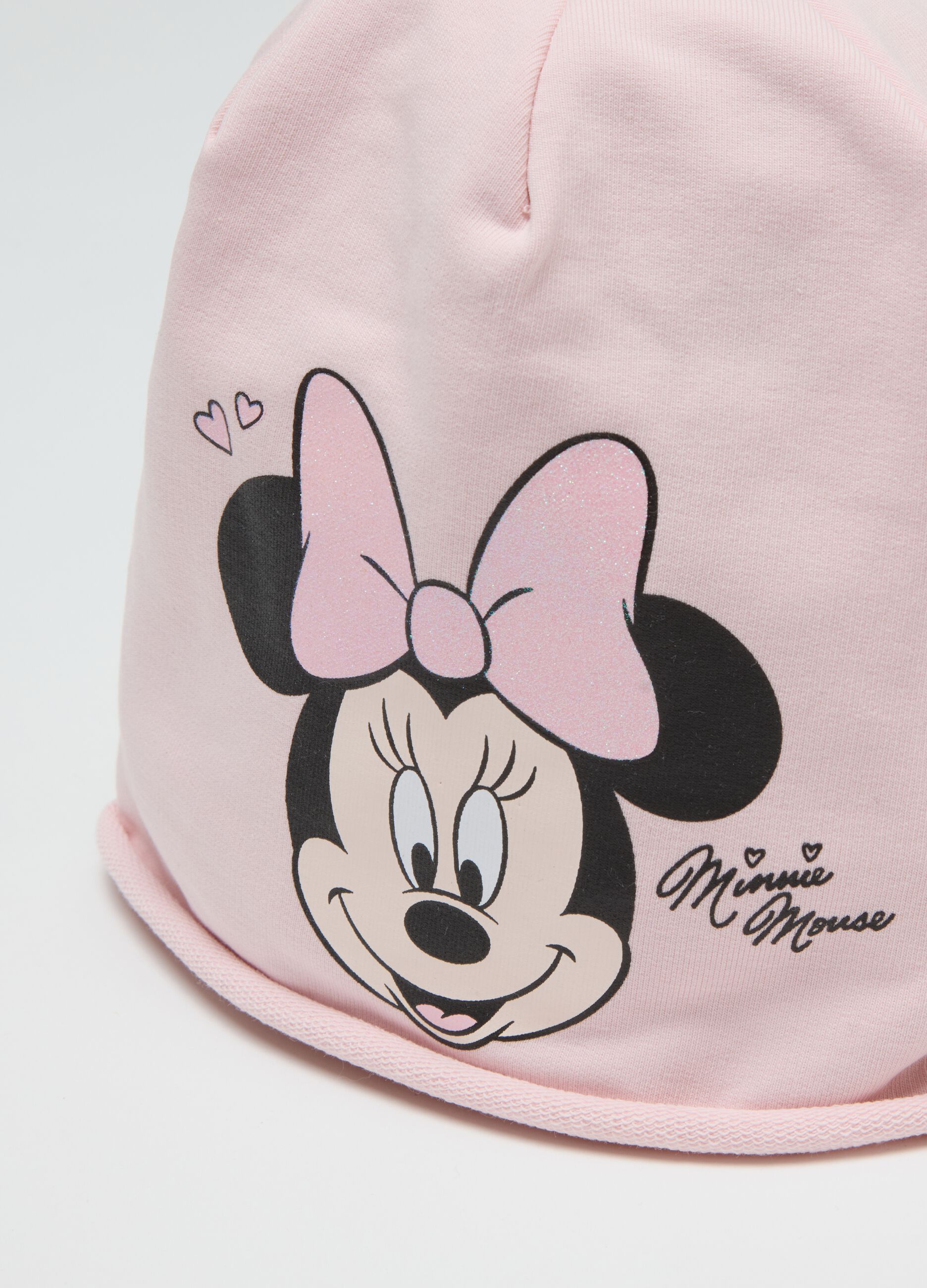 Pink Stretch Cotton Baby Hat with Minnie Print