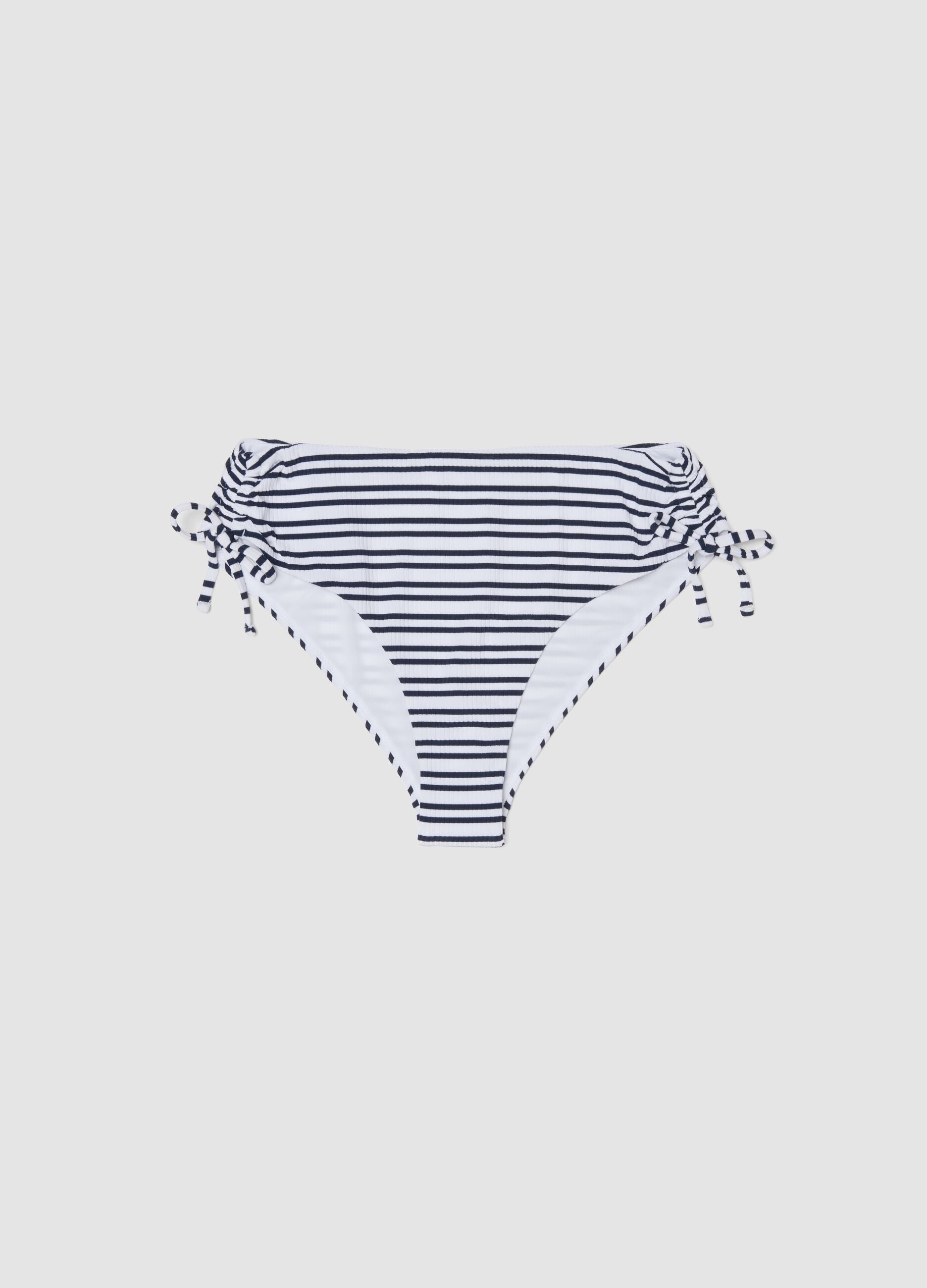 Blue and white striped stretch bikini bottoms
