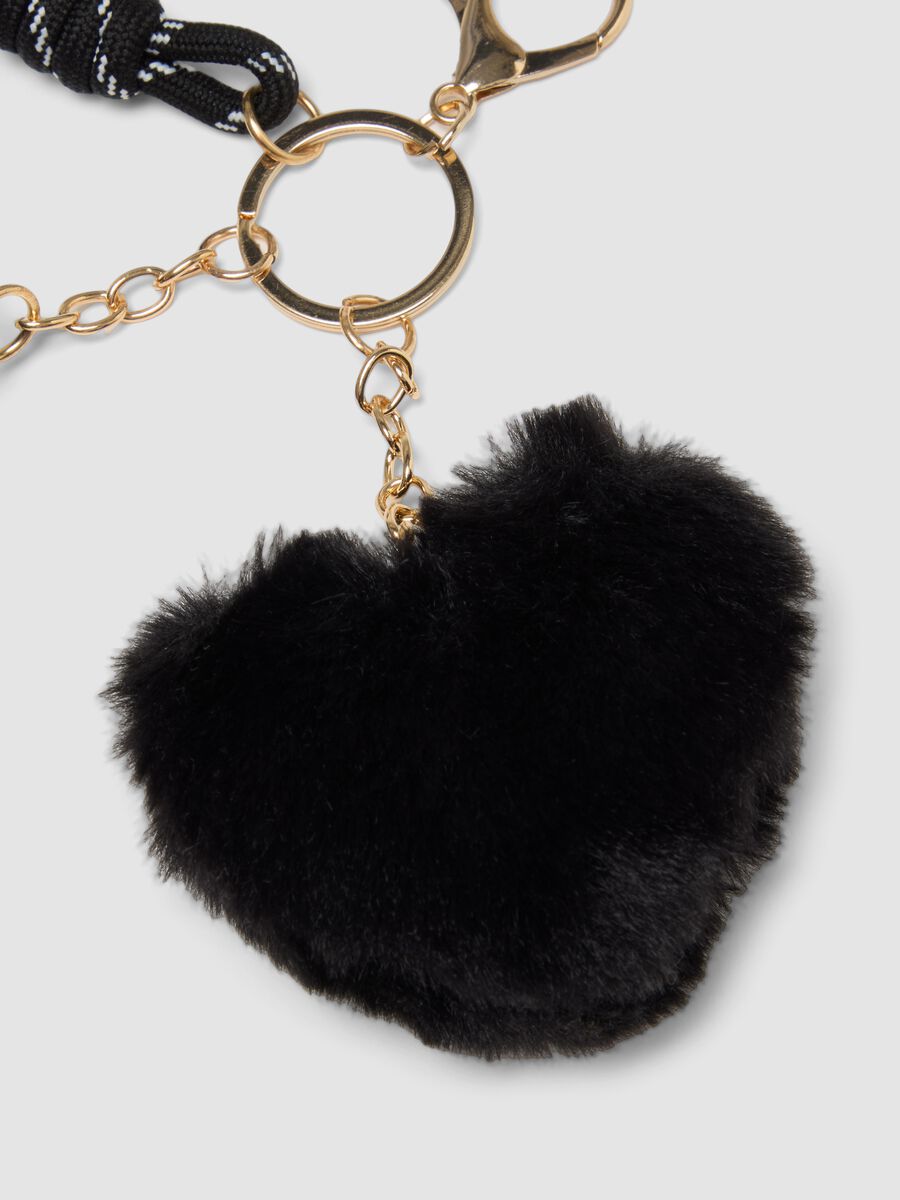 Portachiavi nero con charm a cuore e borsetta_2