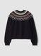 Blue jacquard wool-blend crew-neck cardigan_1