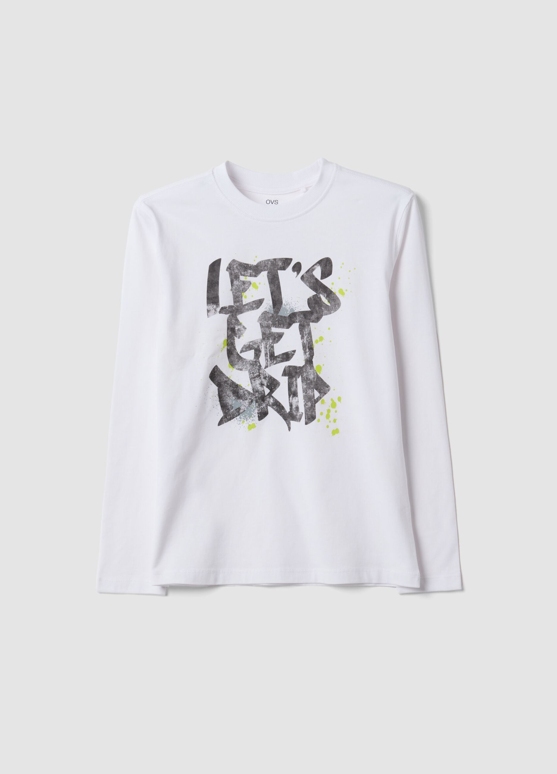 White organic cotton T-shirt with &ldquo;Let&rsquo;s get drip&rdquo; slogan for boys