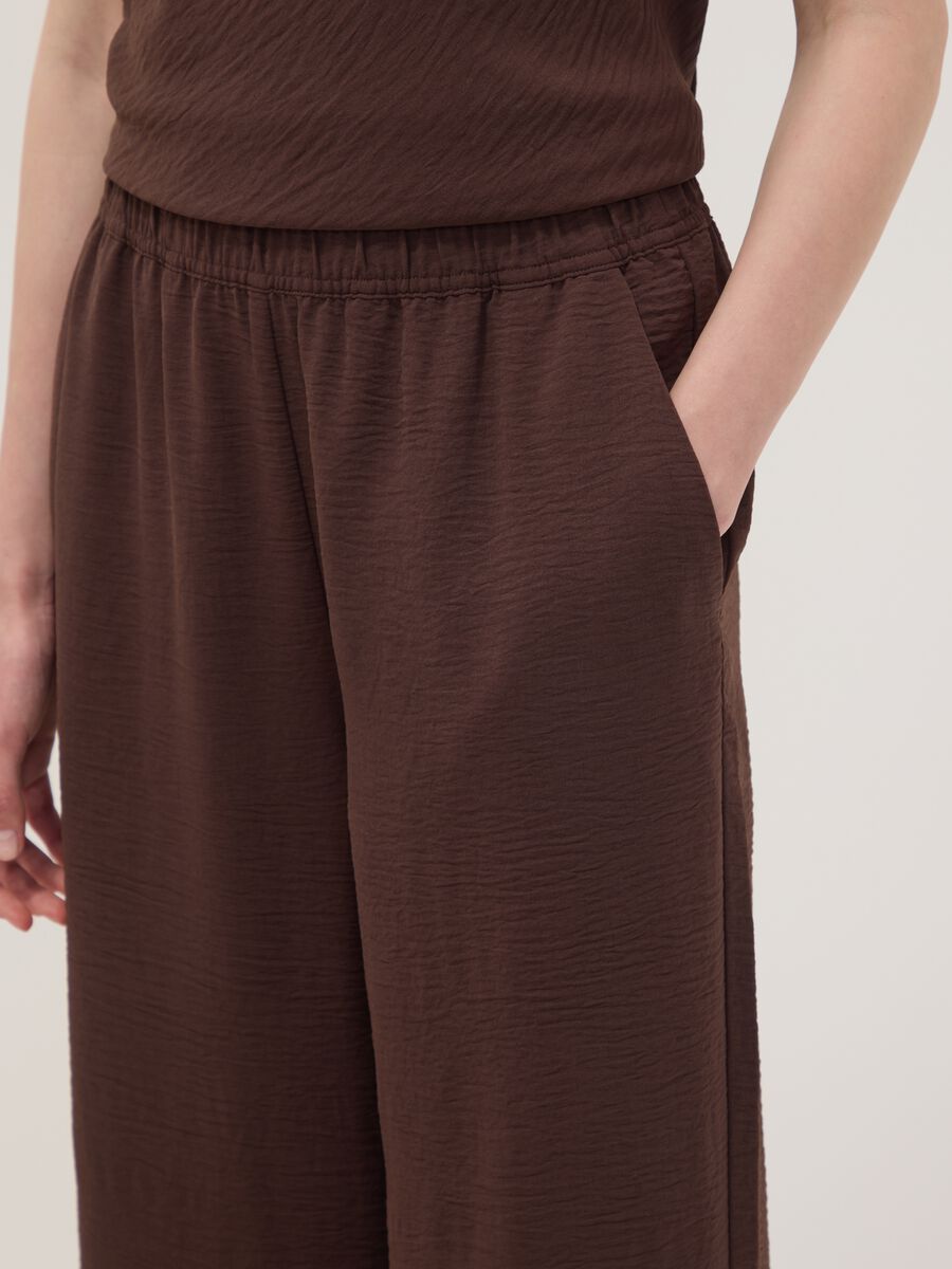 Brown wide-leg trousers with elasticated waistband_3