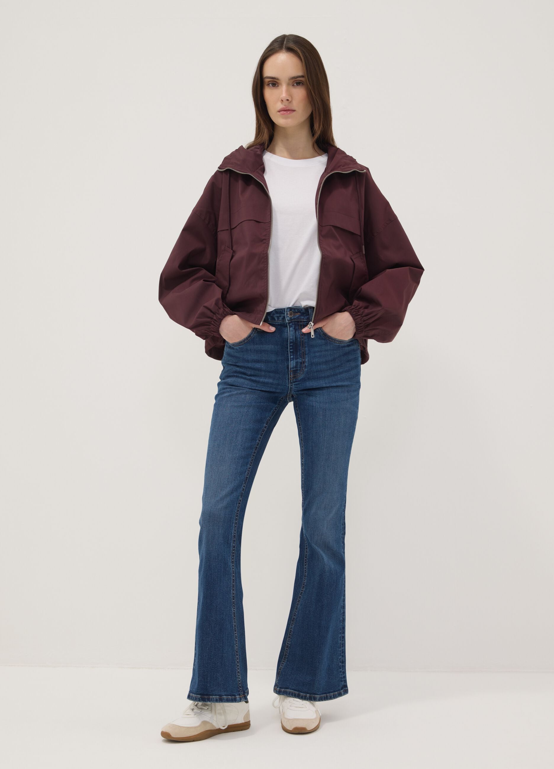 Purple hooded zip-up jacket