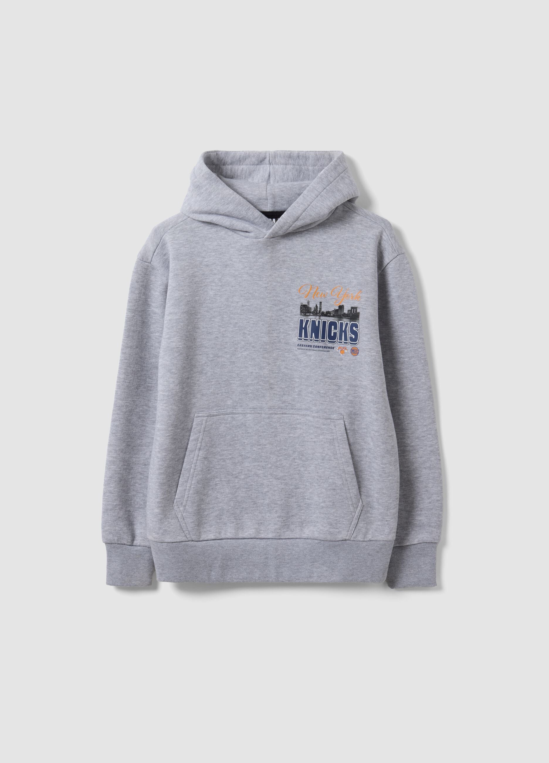 Grey cotton-blend hoodie with New York Knicks print