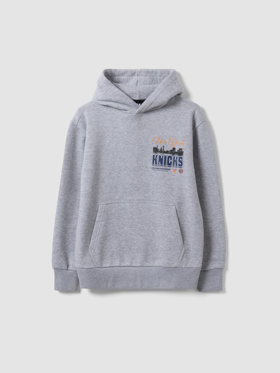 Grey cotton-blend hoodie with New York Knicks print_0