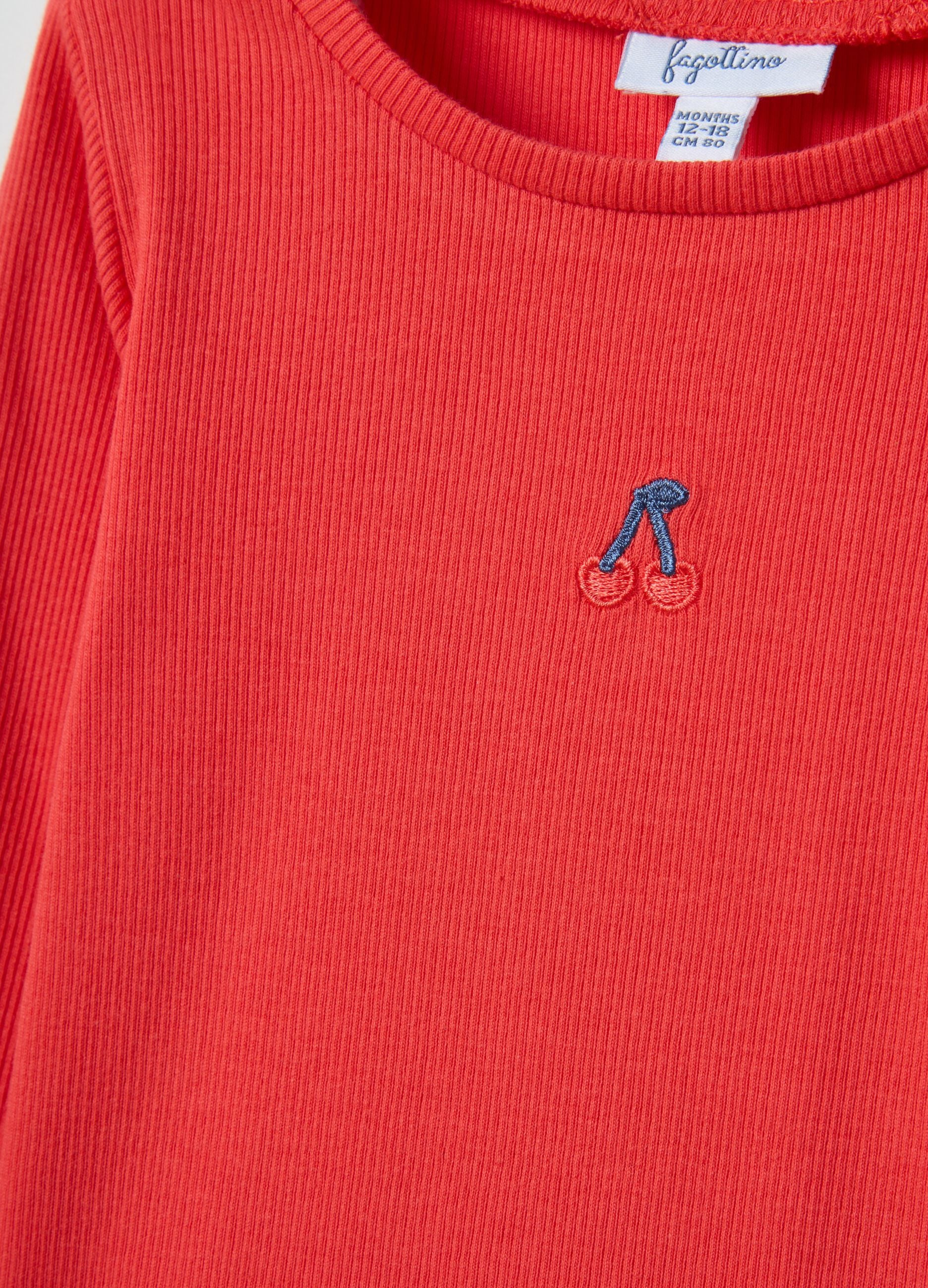 Regular fit red long sleeve cotton blend girl's T-shirt