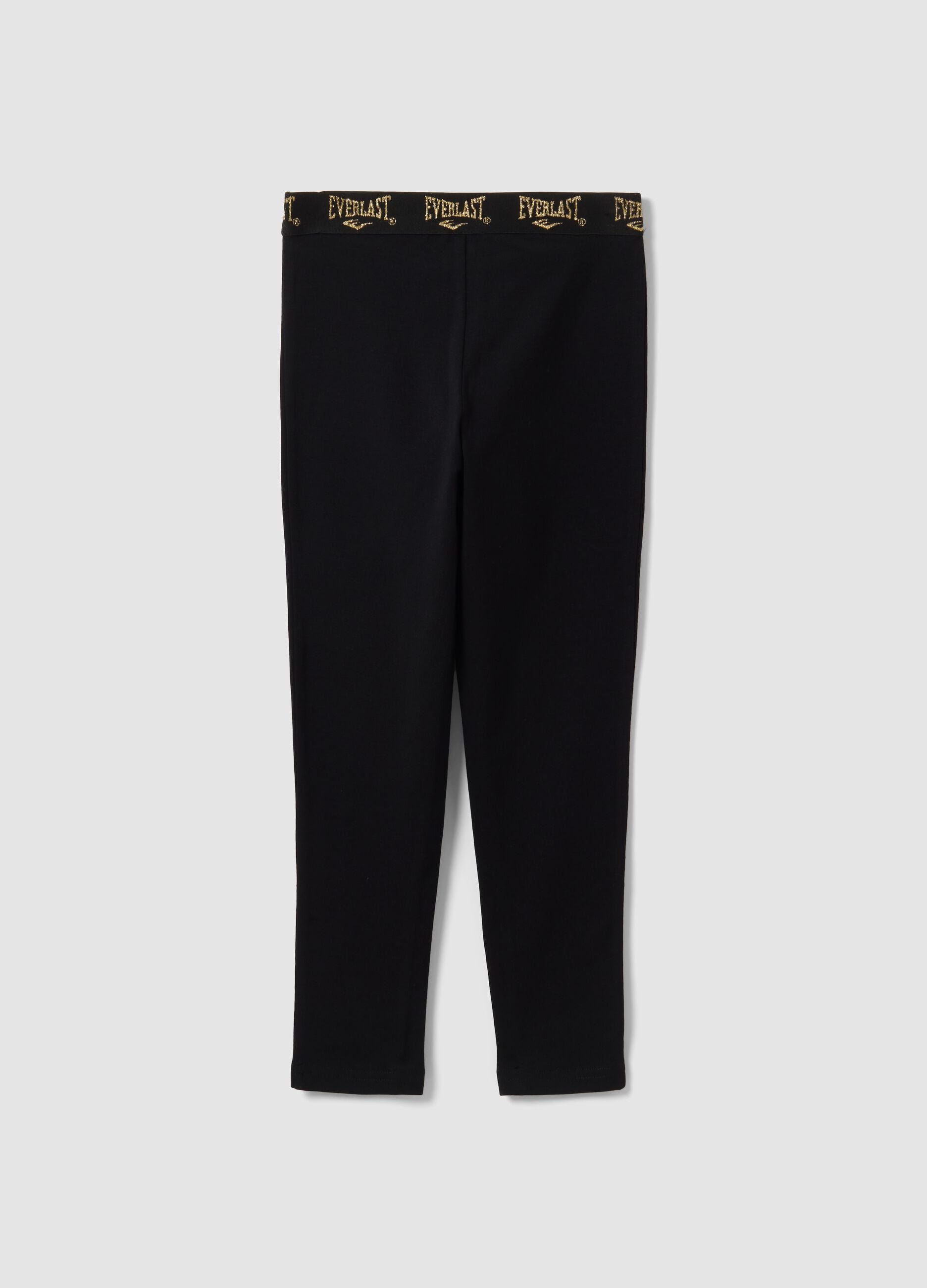 Black stretch cotton leggings with logo waistband for girls