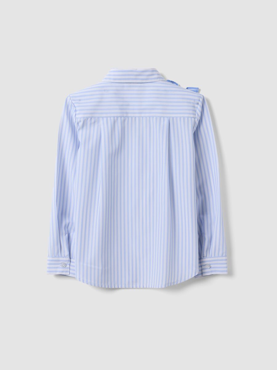 Blue striped girls&rsquo; shirt with ruffle detail and classic collar_1