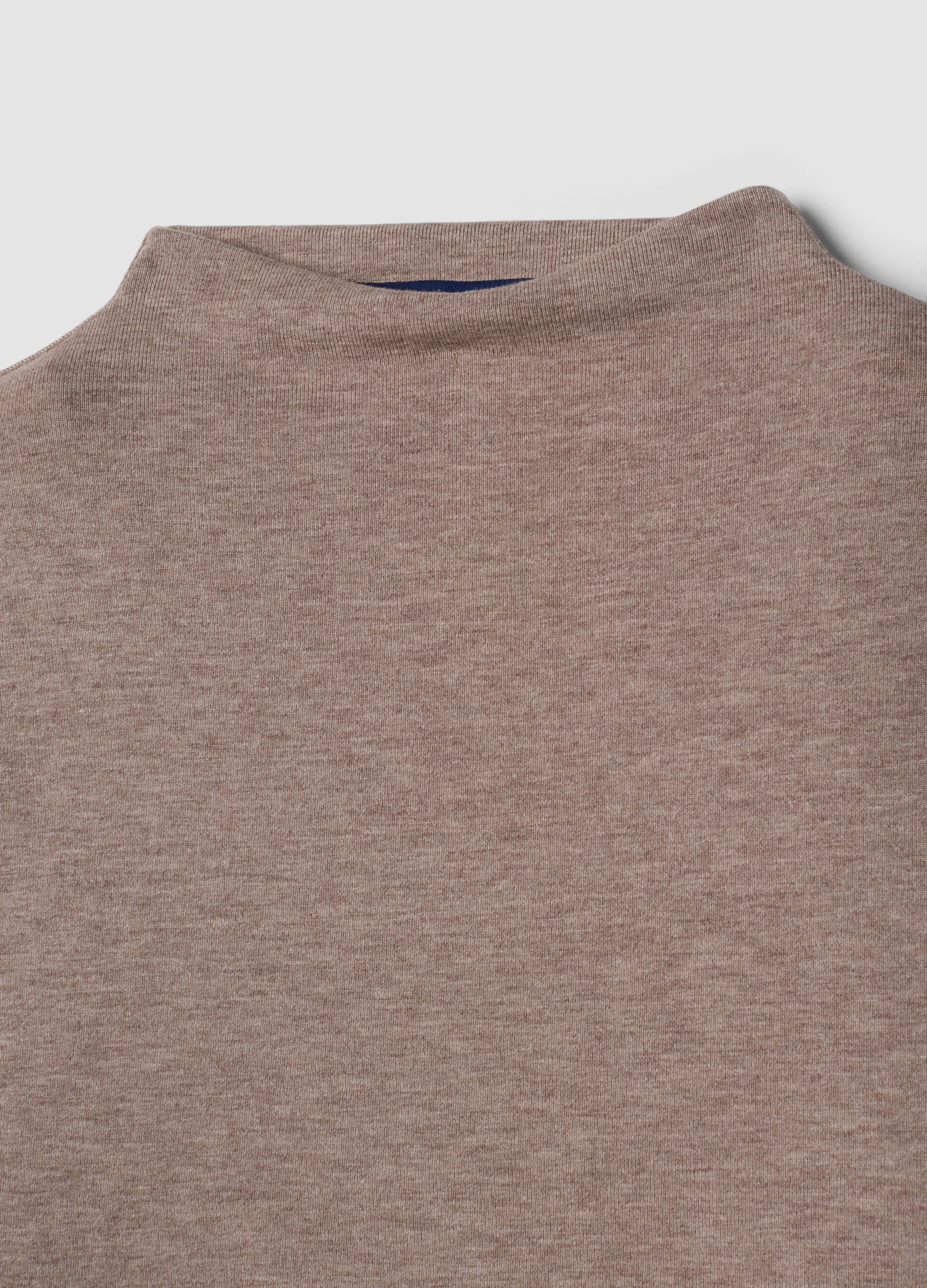 Beige stretch viscose crew-neck T-shirt
