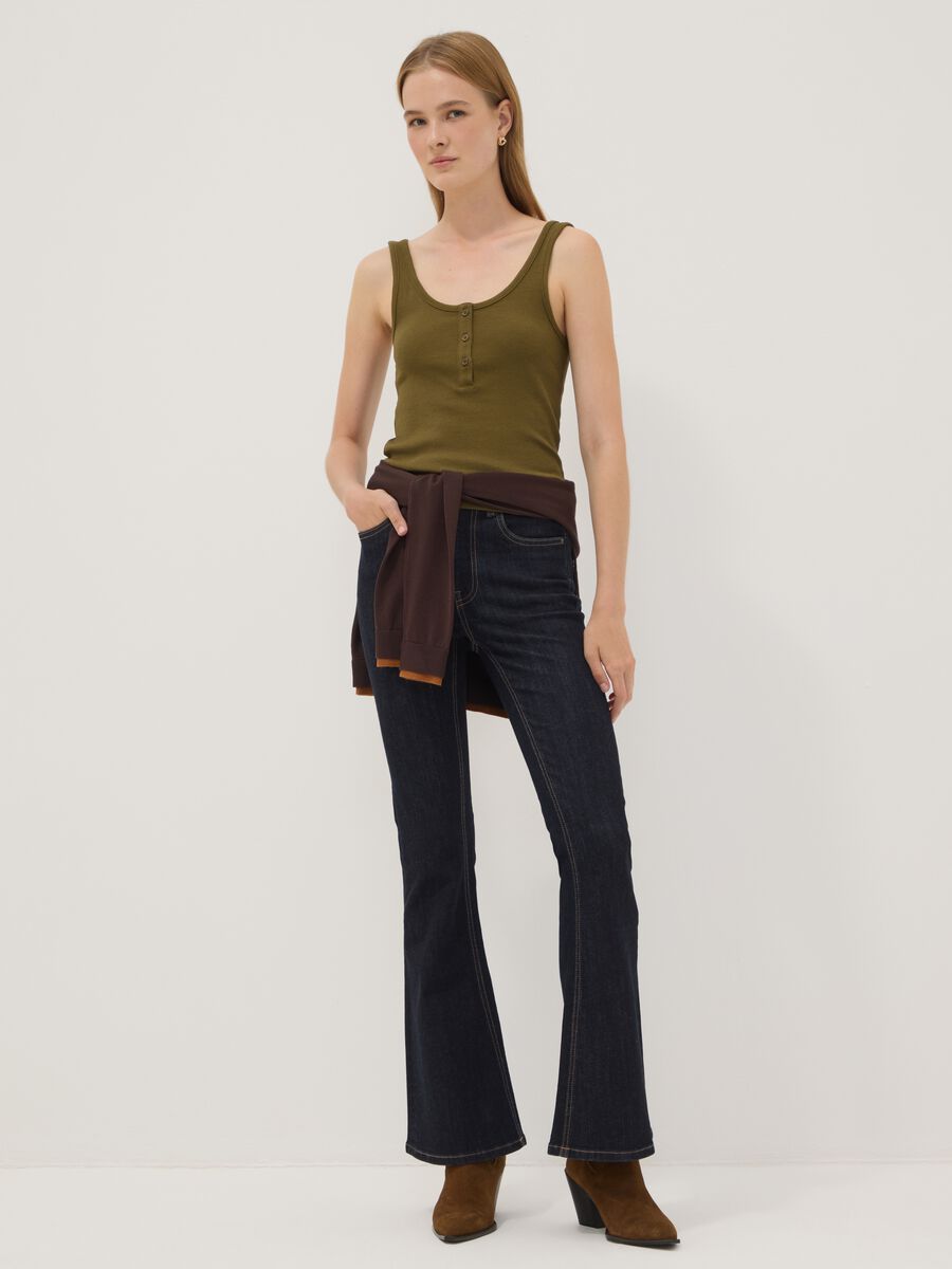 Tank top verde in cotone elasticizzato con bottoni regular fit_2