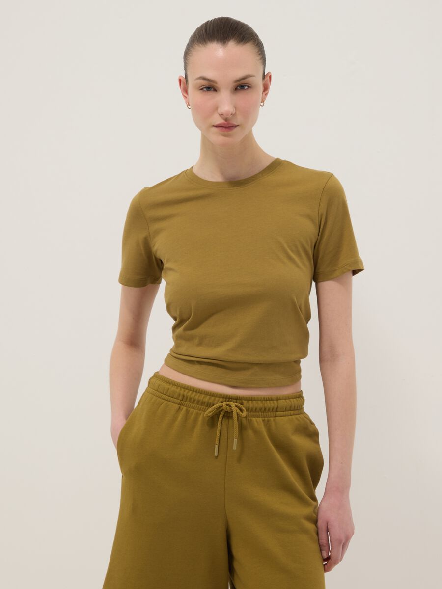 Green pure cotton short-sleeve T-shirt, regular fit_0