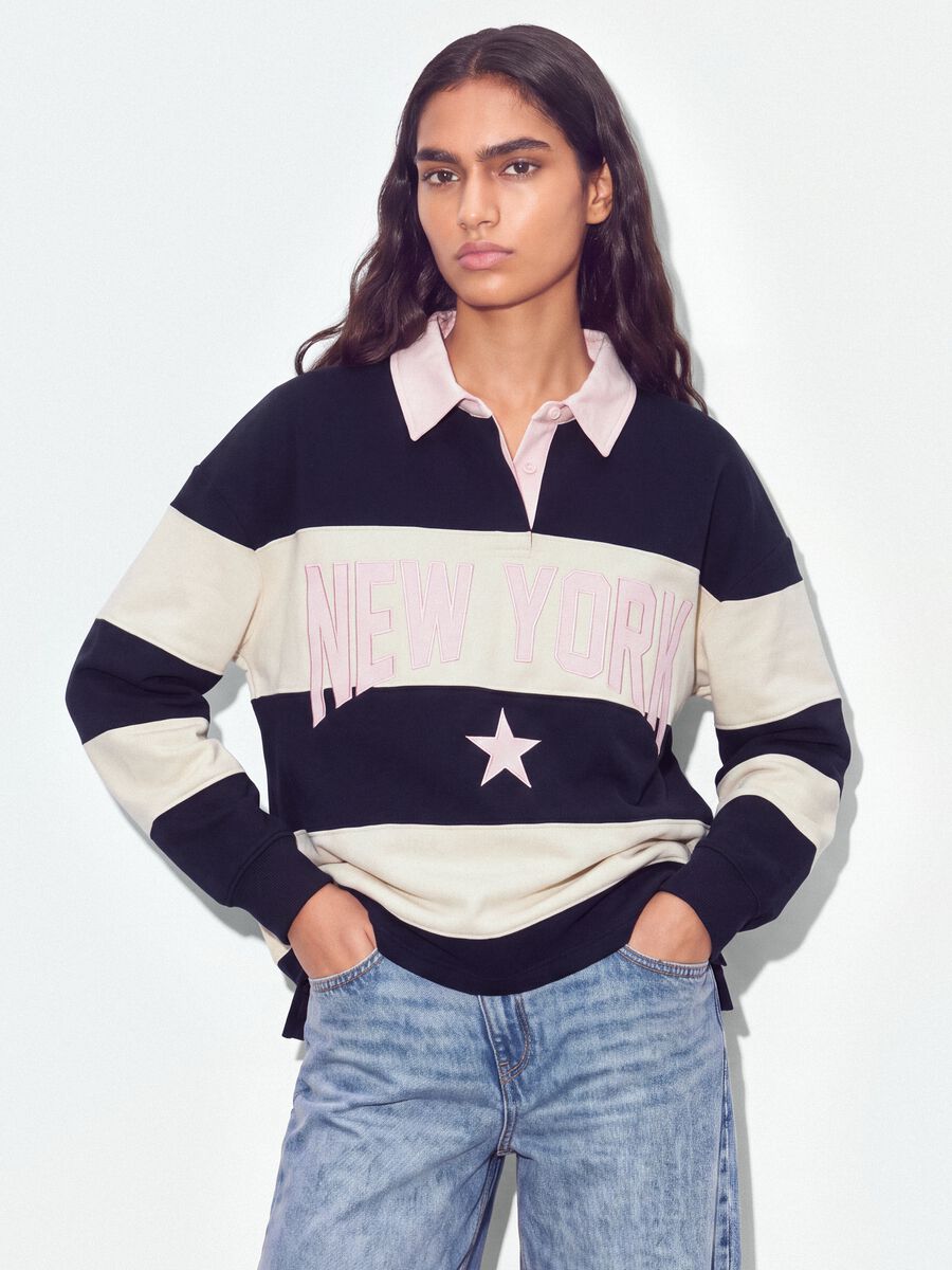 Blue striped cotton-blend sweatshirt with collar, relaxed fit_0